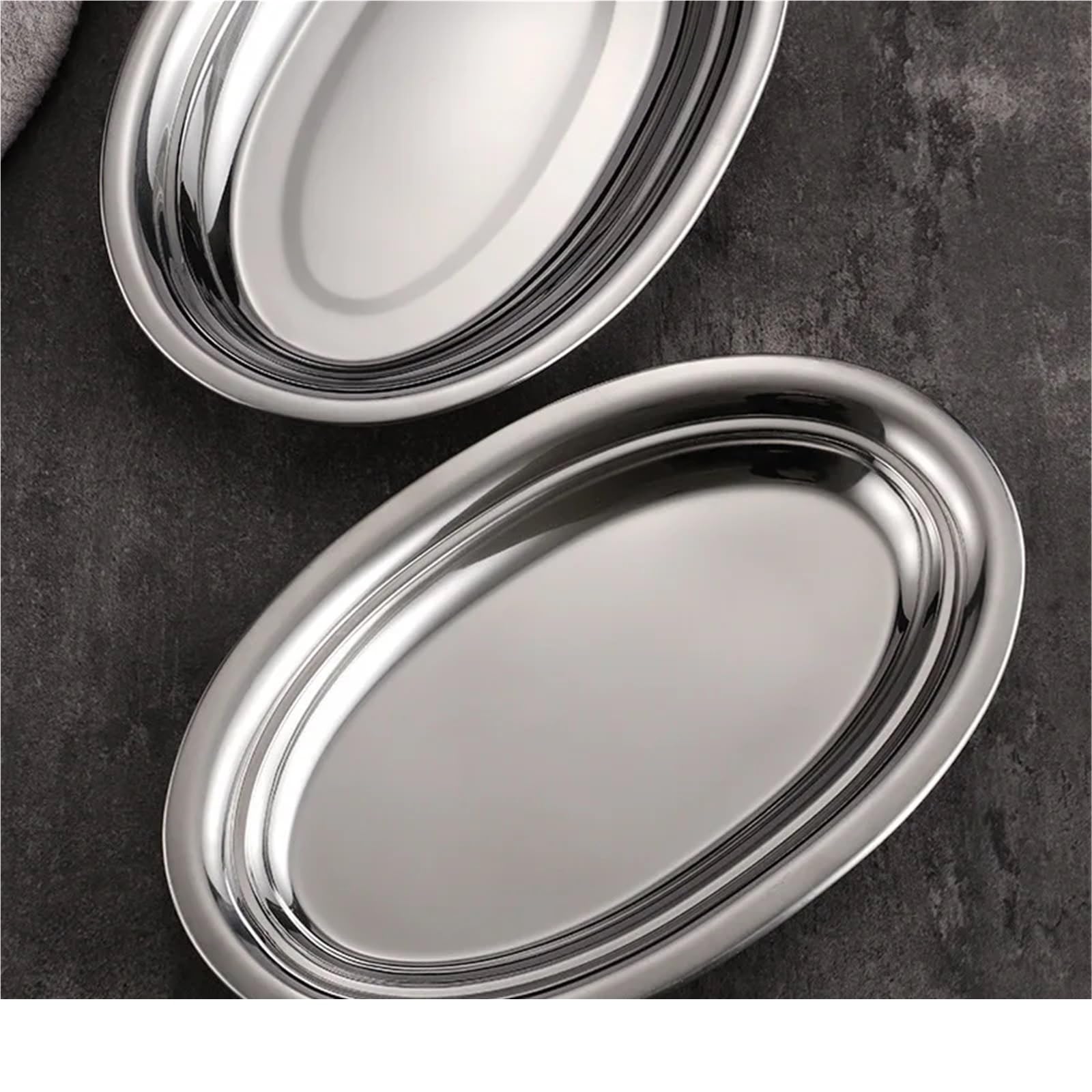 Bandeja de Servicio de Acero Inoxidable 2 Platos Ovalados De Acero Inoxidable con Forma Huevo For Pescado Al Vapor, Plato Dorado For Barbacoa Fideos Arroz(B 40cm)