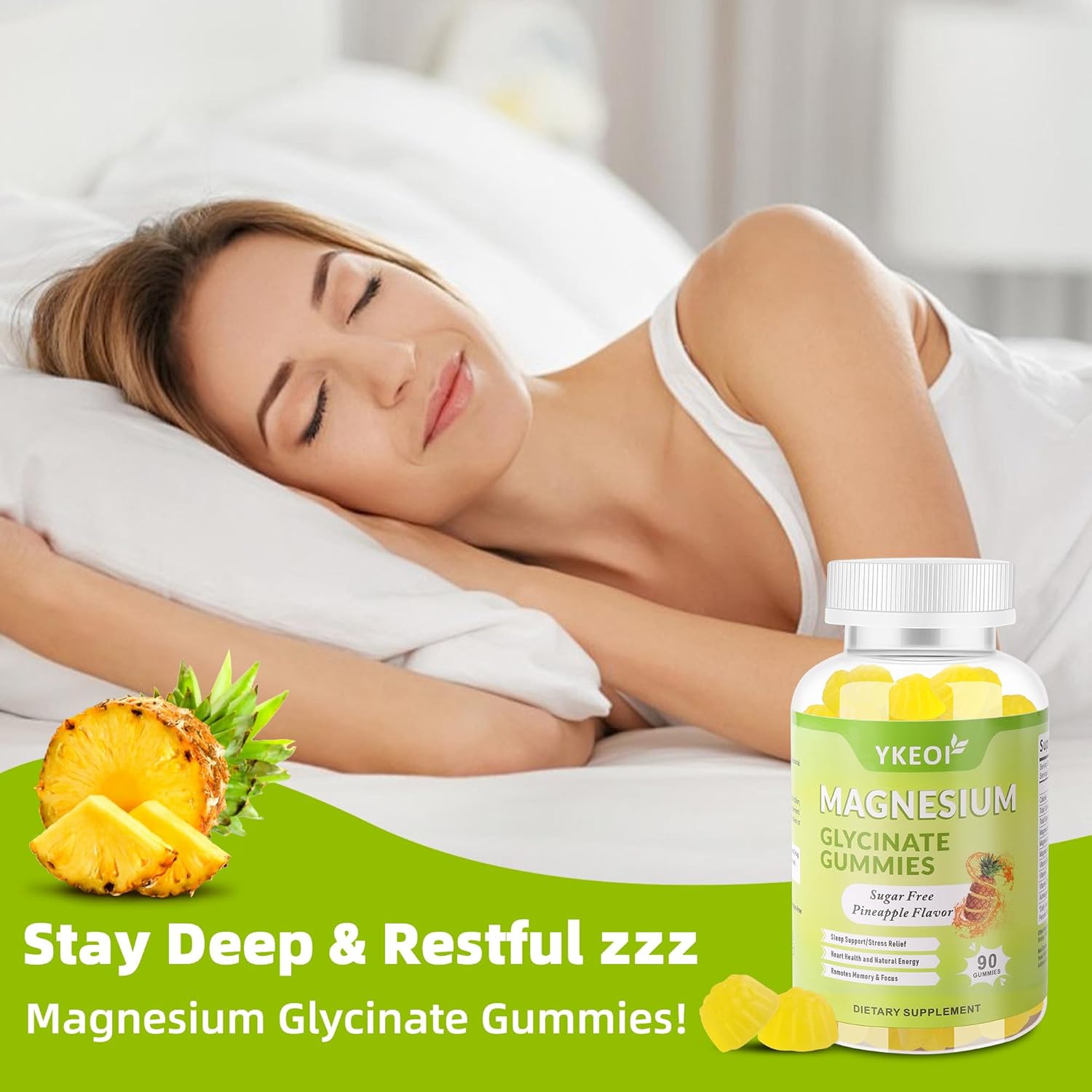 90 CT Magnesium Glycinate Gummies 500 mg with Ashwagandha,Sugar Free Magnesium Supplement Triple Magnesium Complex with Citrate,Malate,Vitamin C D3 B6,for Women and Men Kids Sleep Relaxation