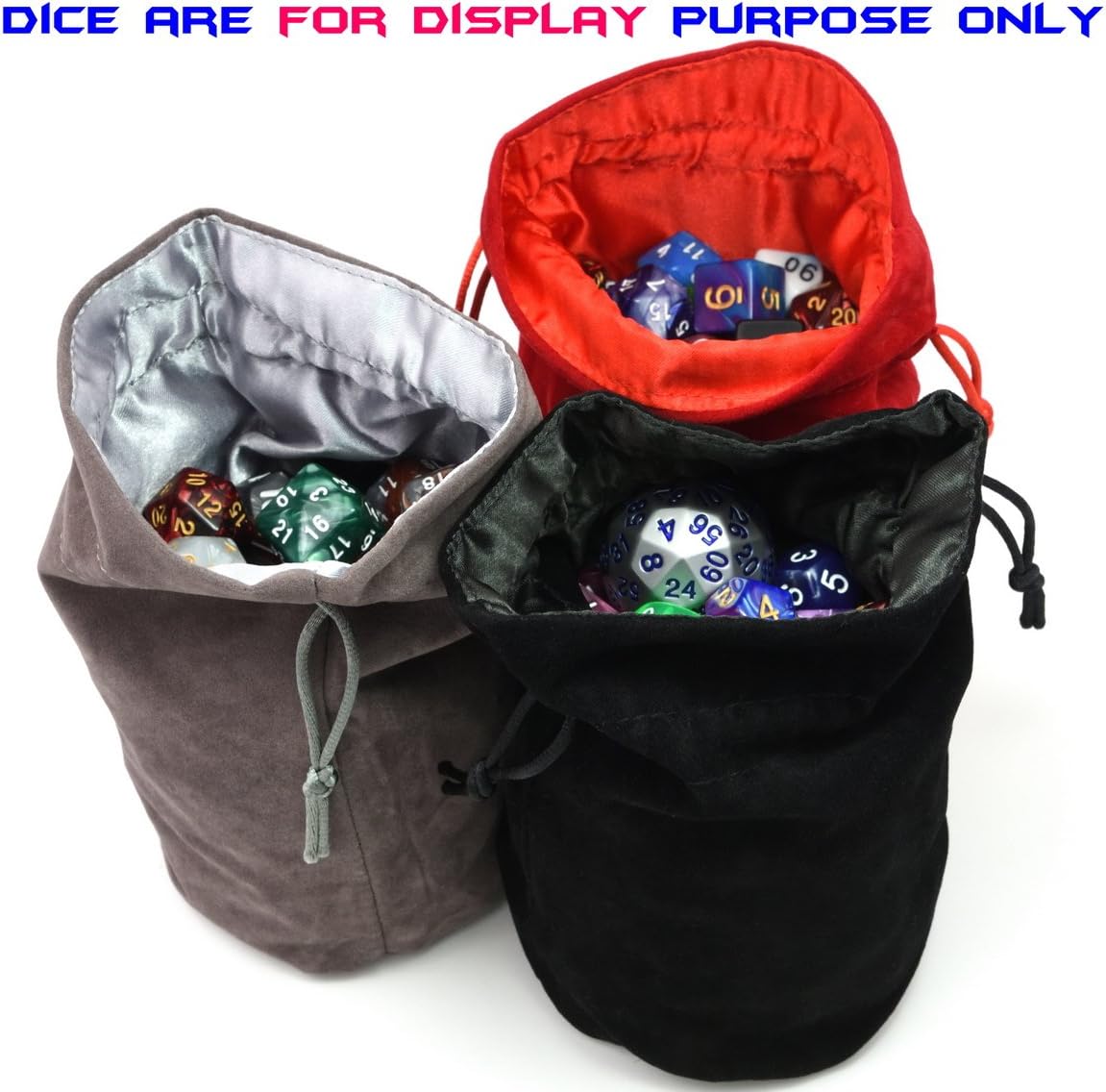 Red/Grey/Black Drawstring Dice Bag - Dungeons and Dragons Fabric/Standing Cotton Fabric Dice bag/D&D Dice Pouch/Small Pouch/Also can be used as a Velvet Jewelry Bag(3 Colors for One Set)