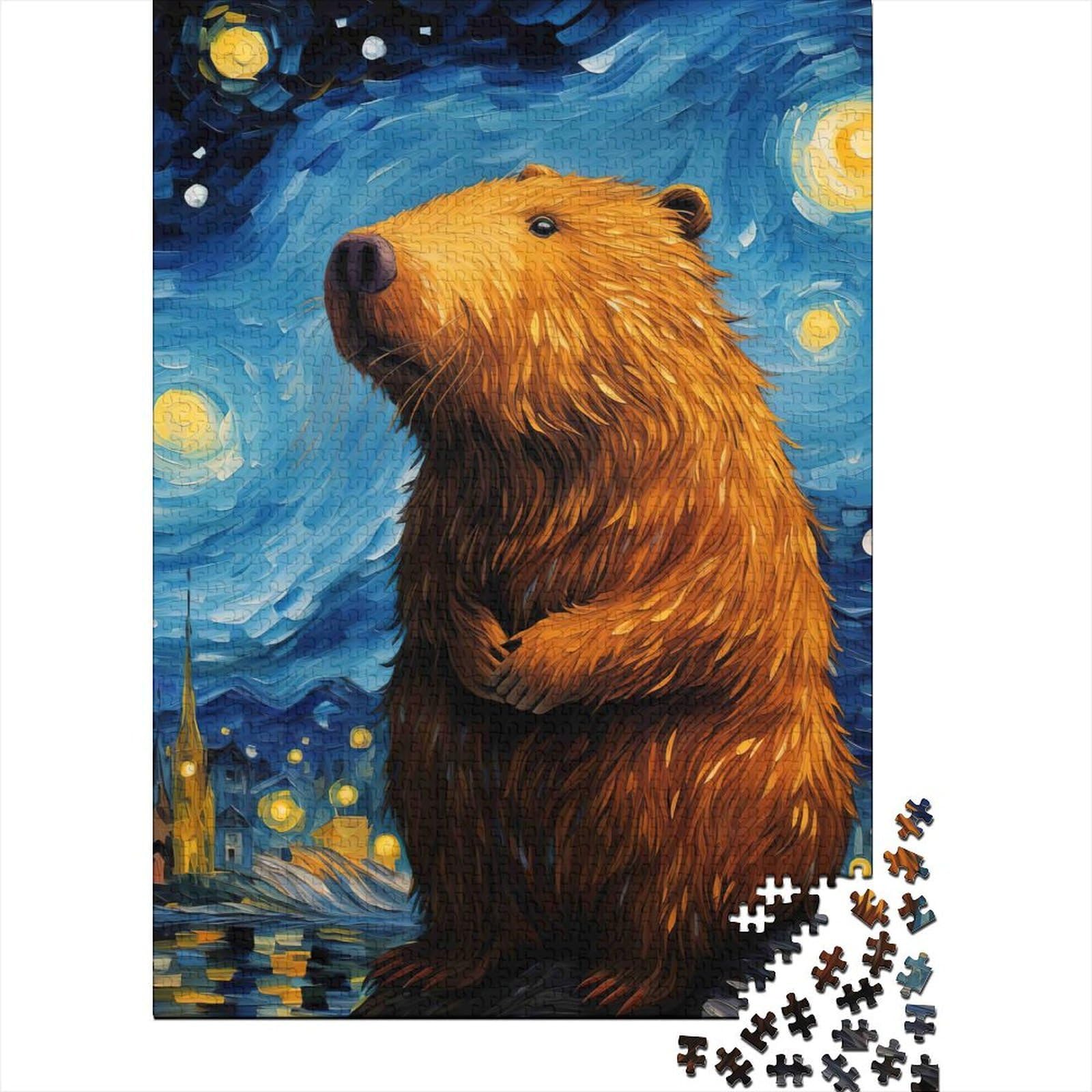 3D Printed Starry Night Bear Fitted Sheet Microfiber Soft Anti-Slip Bed Cover for Bedroom Dorm Artistic Decor 90x200x25cm