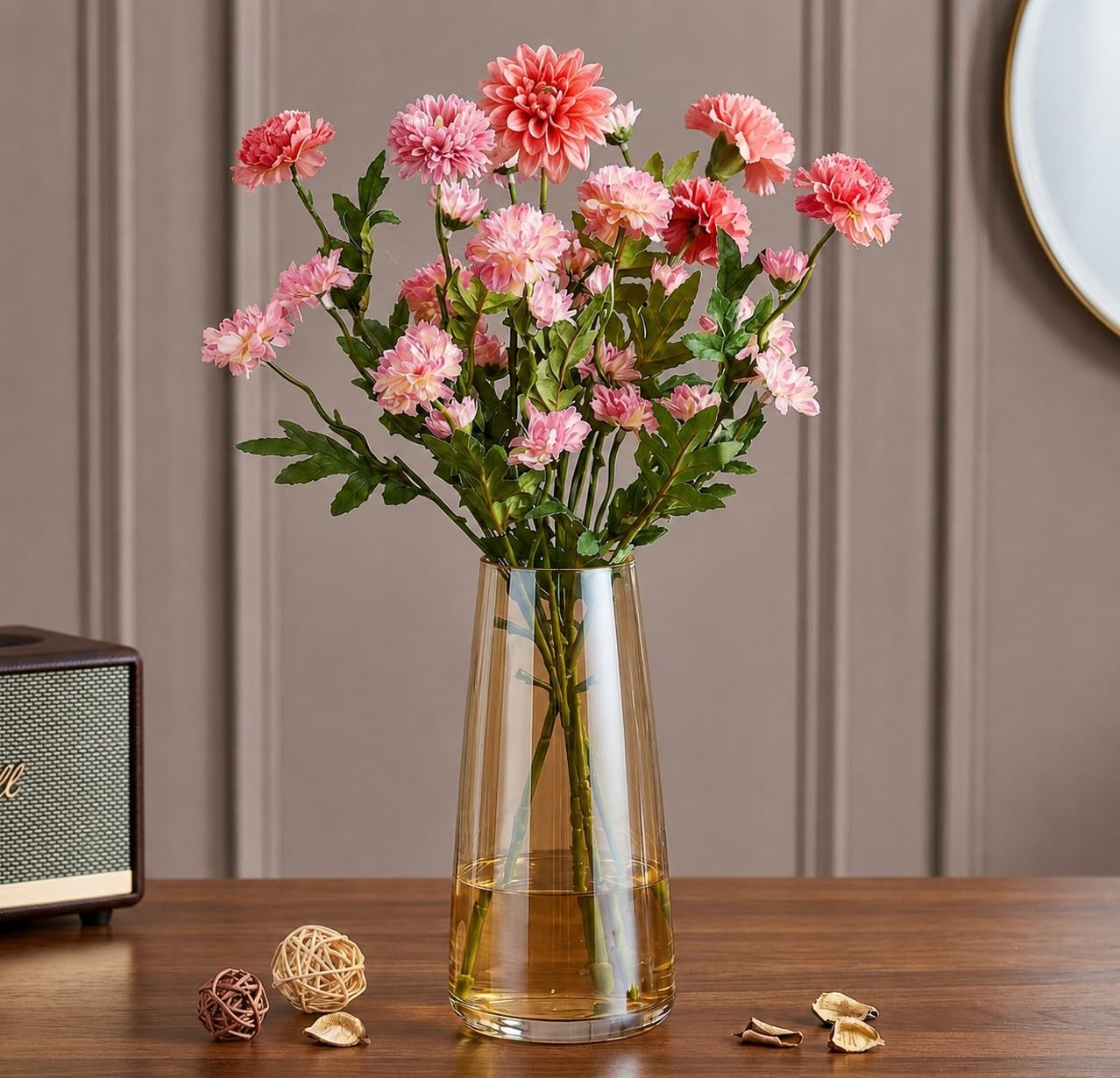 Decorative Glass Vase for Flowers Plants Home Decor Office Living Table Decorations, Vases for Home Decor, Luster Glass Vase,Modern - (Crystal Amber, Approx 9 Inches Height)-image-35