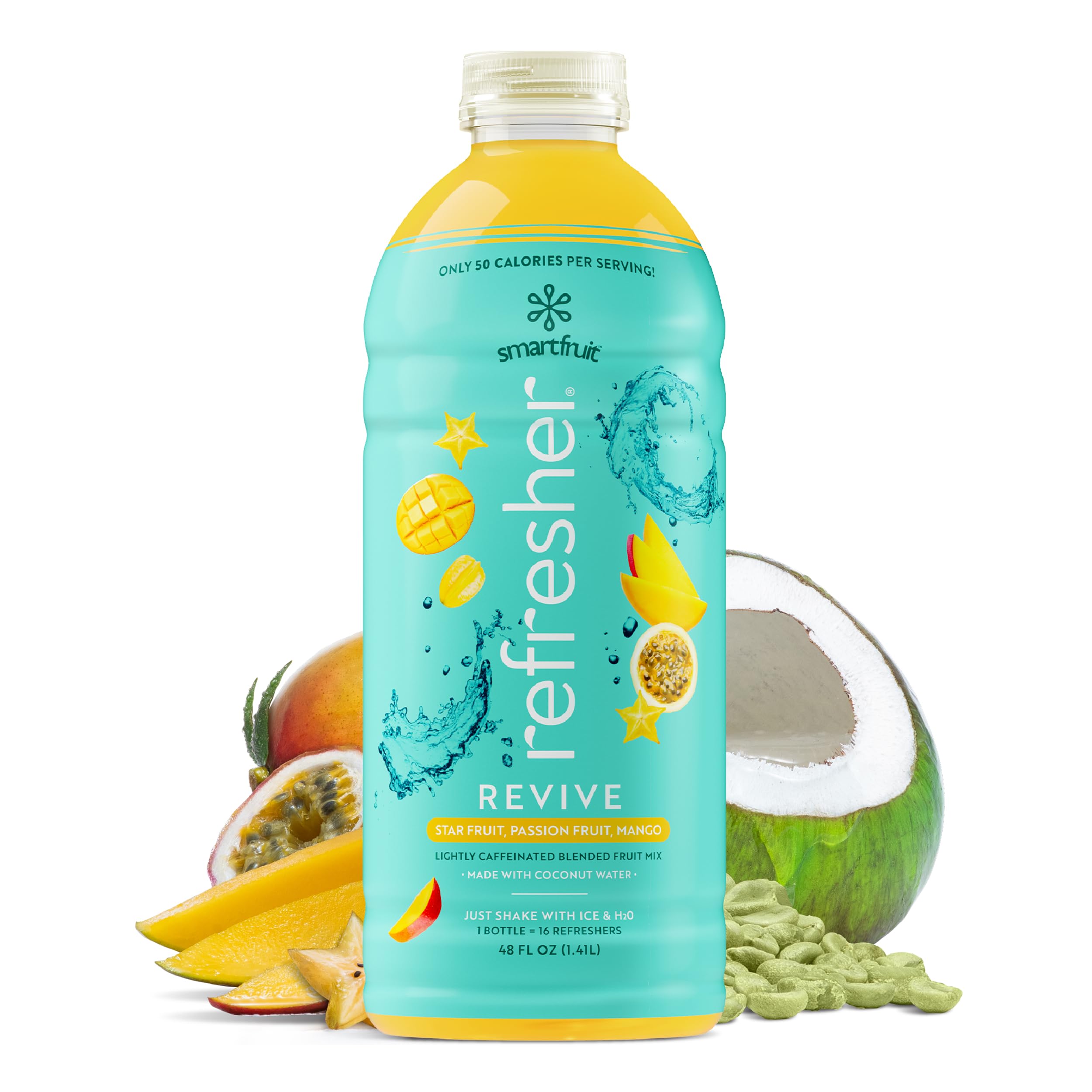 Smartfruit Revive Refresher – Star Fruit, Passion Fruit, Mango – Made with Real Fruit Juice, No Added Sugar, Coconut Water for Hydration, Green Coffee Bean Extract for Natural Energy – 48oz Drink Mix