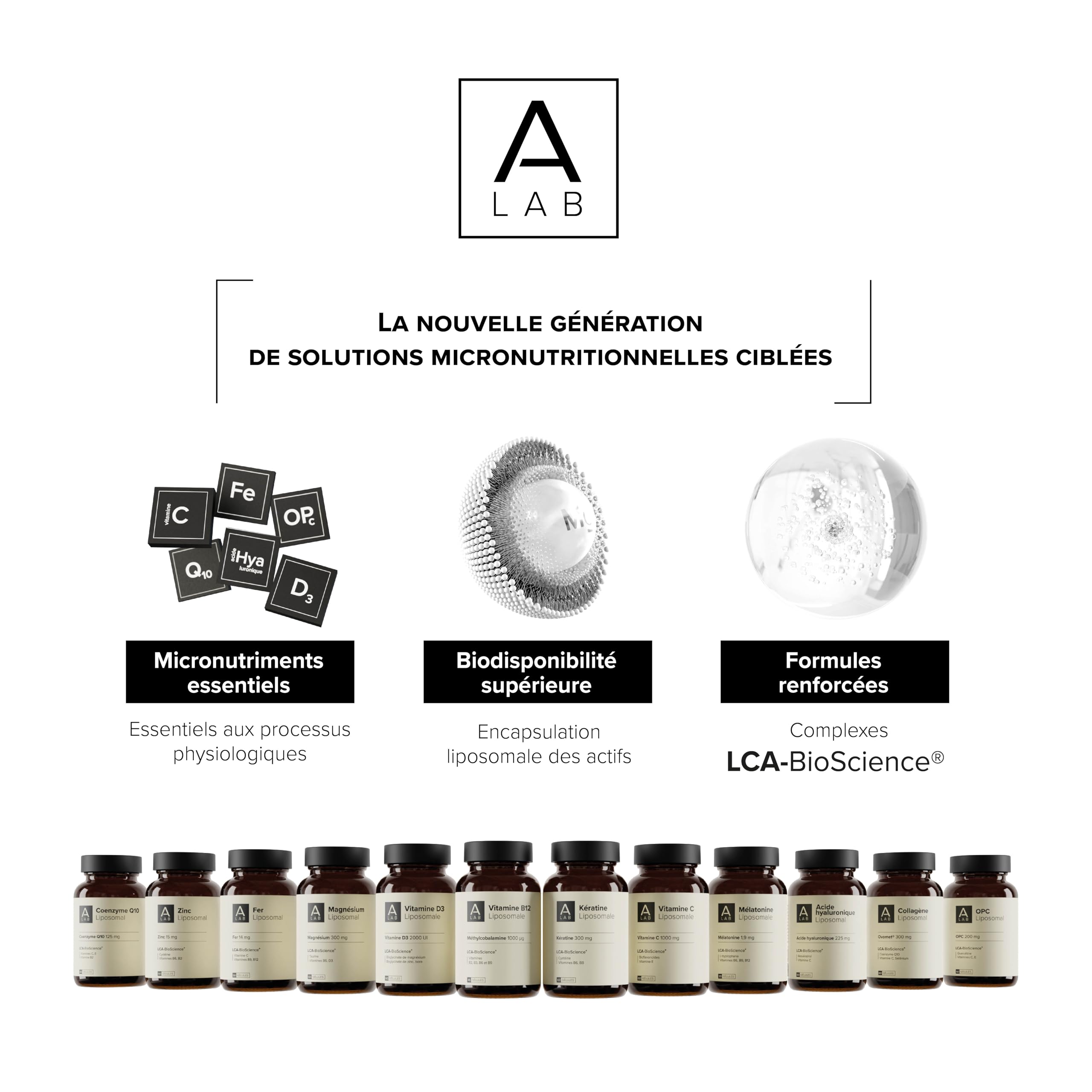 A-LAB Vitamine B12 liposomale 1000µg - Assimilation renforcée - Complément Alimentaire Santé Cardiovasculaire, Système Nerveux, Energie - Vitamines B2, B3, B6, B9, B12-45 jours - Fabriqué en France