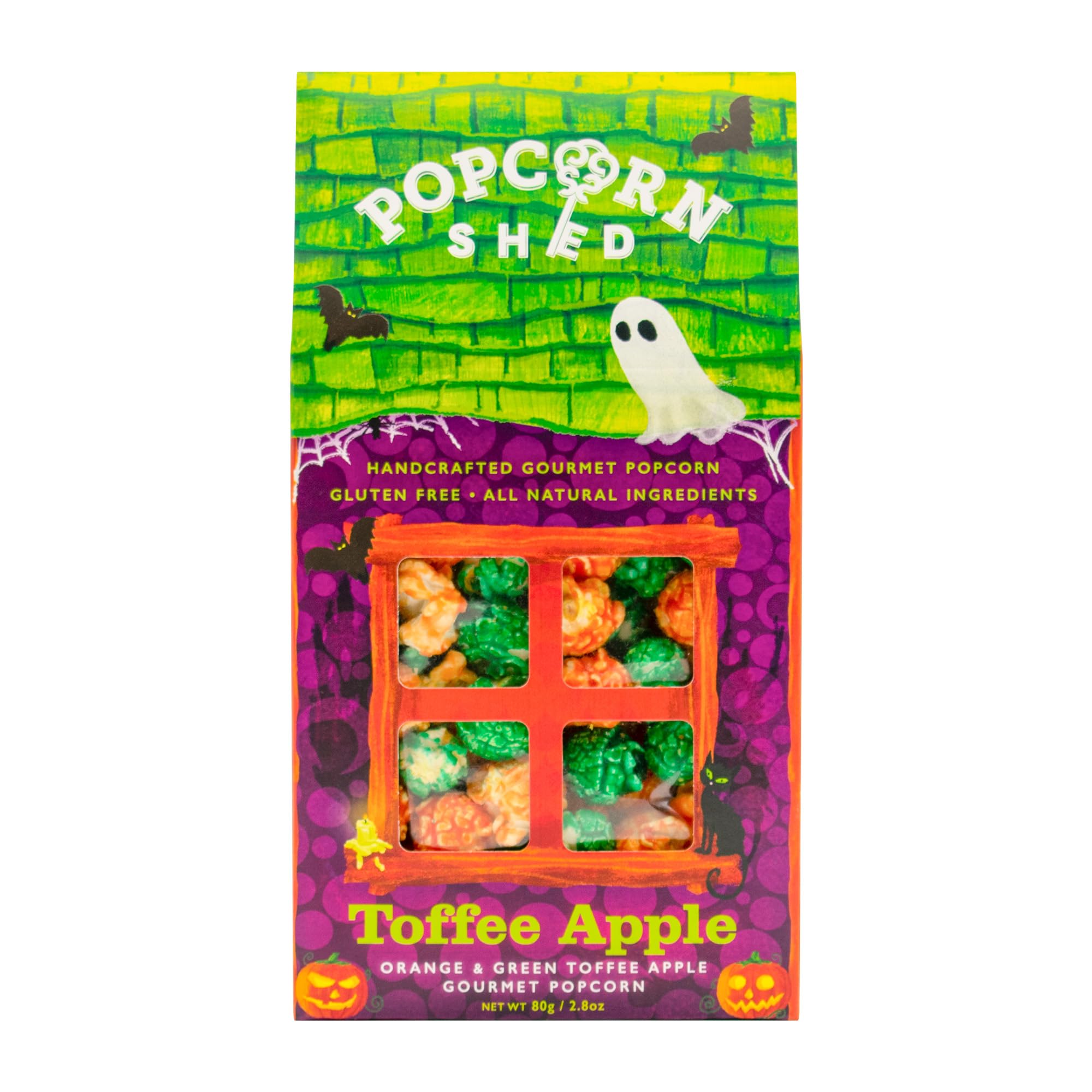 Toffee Apple Gourmet Popcorn (1 x 80g) - Orange & Green Toffee Apple Gourmet Popcorn, Easy & Low Calorie Snack, Perfect for Parties, Movie Nights & Gifting