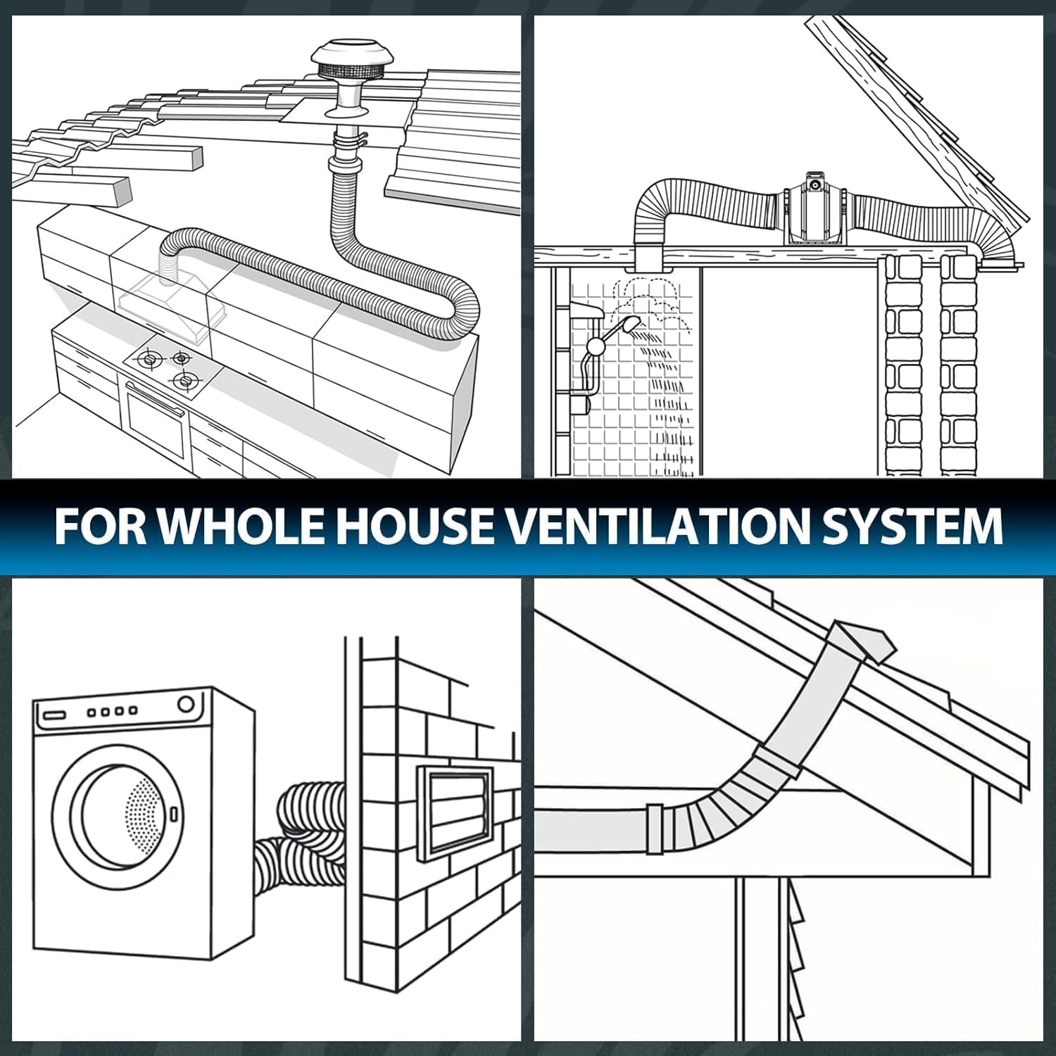 Hon&Guan Ø 125mm X 5m Manguera Flexible de Ventilación de Aluminio Tubo Salida Aire, Tubo Flexible de Salida de Aire con 2 Abrazaderas Acero para Aire Acondicionado, Campana Extractora, Plata