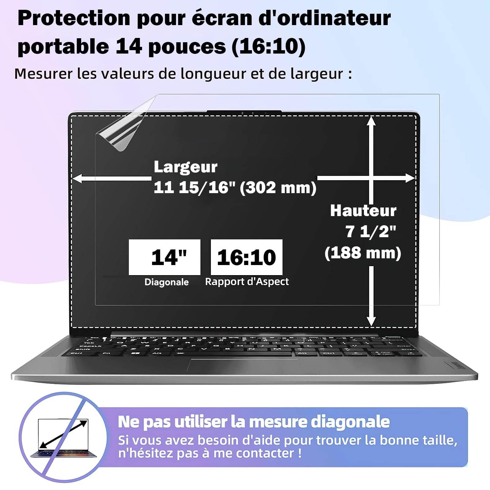 Protection D'écran 14 Pouces 16:10 Anti-lumière Bleue Film Protection Ecran Premium Anti Reflets