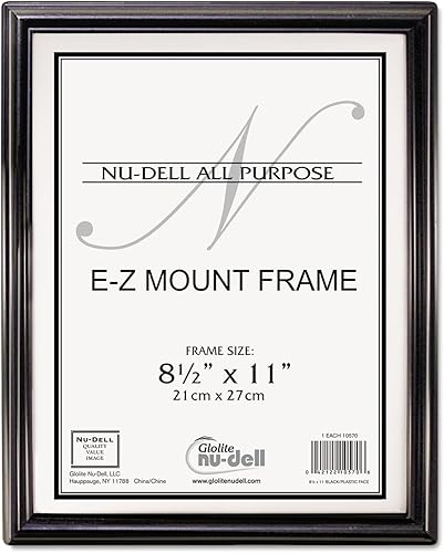 Marco de documentos de montaje EZ de 8.5 pulgadas x 11 pulgadas con cara de plástico, Plástico, Negro, M