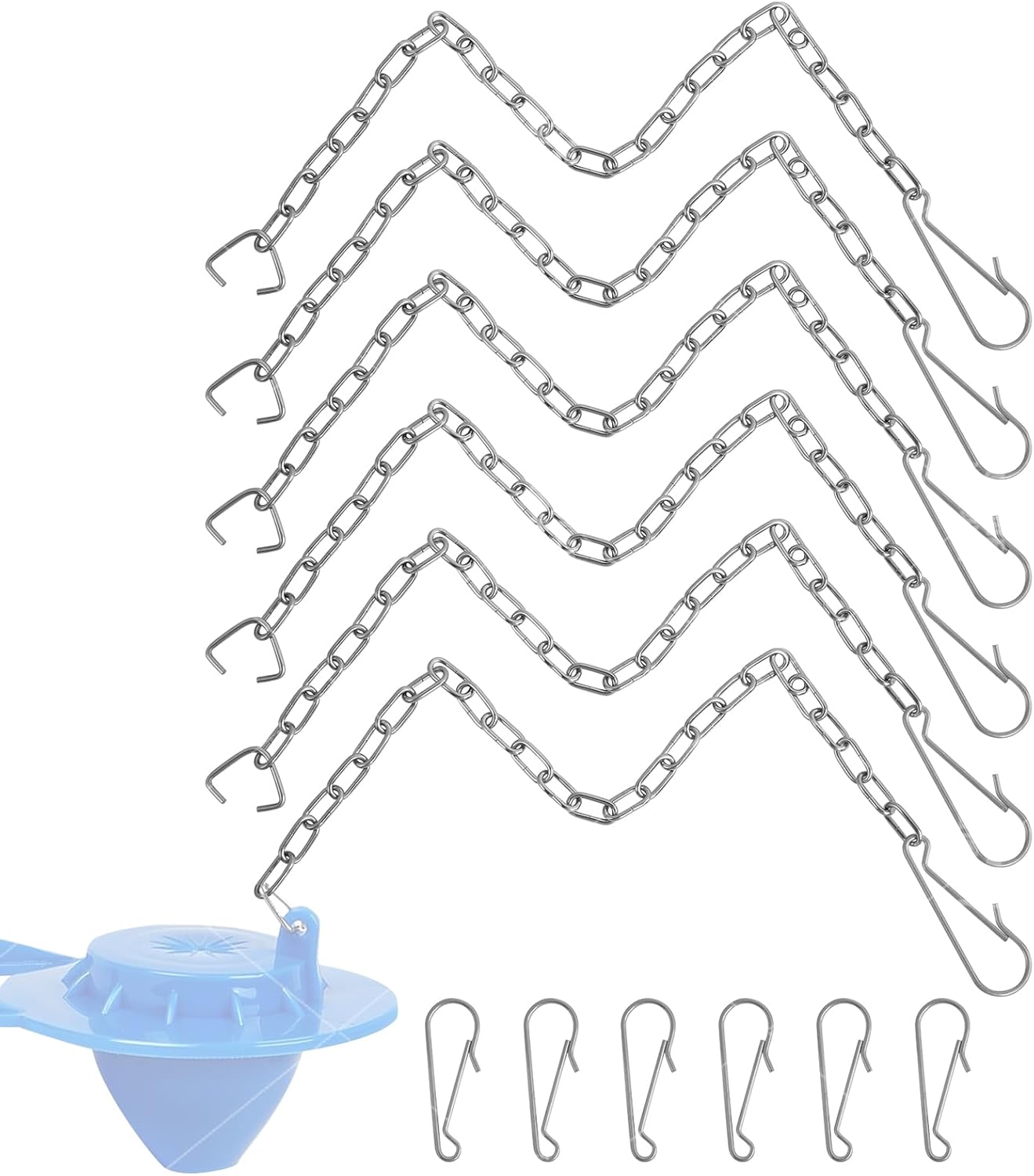 6 Pack Toilet Chain Replacement, 10 Inch Adjustable Toilet Flapper Chain with 12 Hooks and 6 C Loops, Easy Fix Stainless Steel Flush Flapper Chain for Most Modern Toilets, Silver