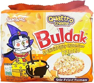 Samyang Buldak Quattro Cheese Flavor Ramen Pack of 5 - Intensely Spicy Chewy Korean Noodles