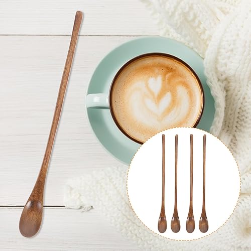 Miniatura 7 de Operitacx 4 cucharas de madera, cucharas de mezcla de madera de mango largo a granel, cucharas de té largas para cuchara de miel, mezcla, agitar,
