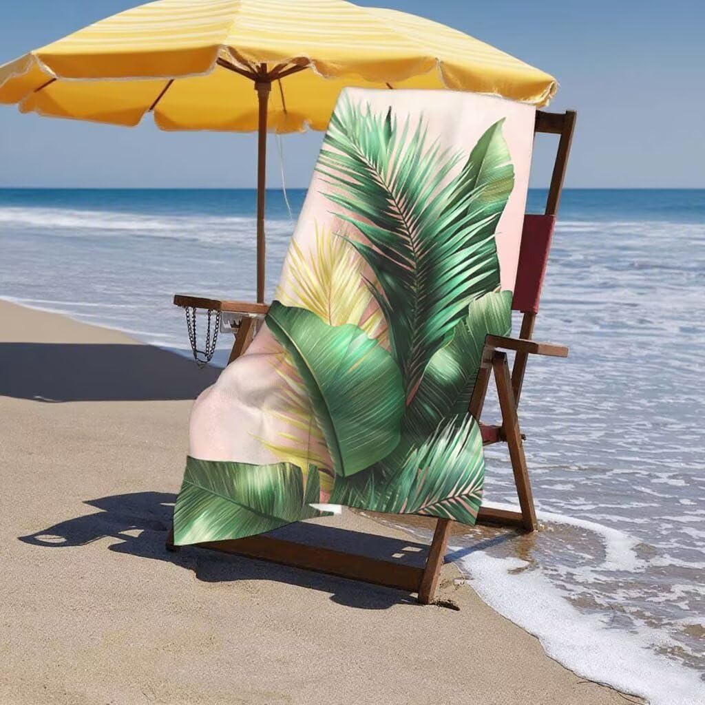 Telo Mare XXL 220x100cm/35x70cm, 2 Set Telo Mare Microfibra Foglie Asciugamano Palestra Uomo, Antisabbia, Leggero, Asciugatura Rapida, Teli da Spiaggia Grandi Accessori per Camping Natation Yoga F-64