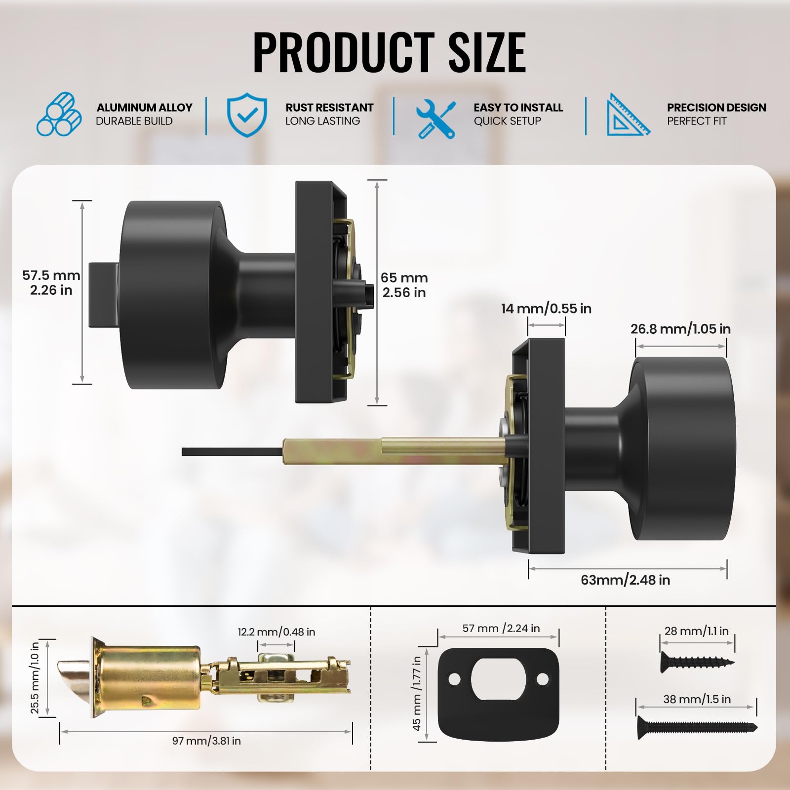 HOSOM Matte Black Door Knobs with Lock & Key -2