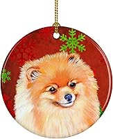 Vista 30 de Caroline's Treasures Dachshund copos de nieve rojos y verdes, adorno de cerámica de Navidad para colgar en el árbol de Navidad, decoración