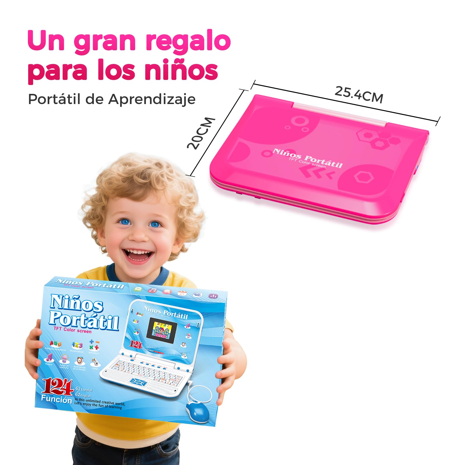 Ordenador Infantil Bilingüe Juguete 124 Actividades Matemáticas Vocabulario Música Jugar Regalo Niños Niñas Rosa