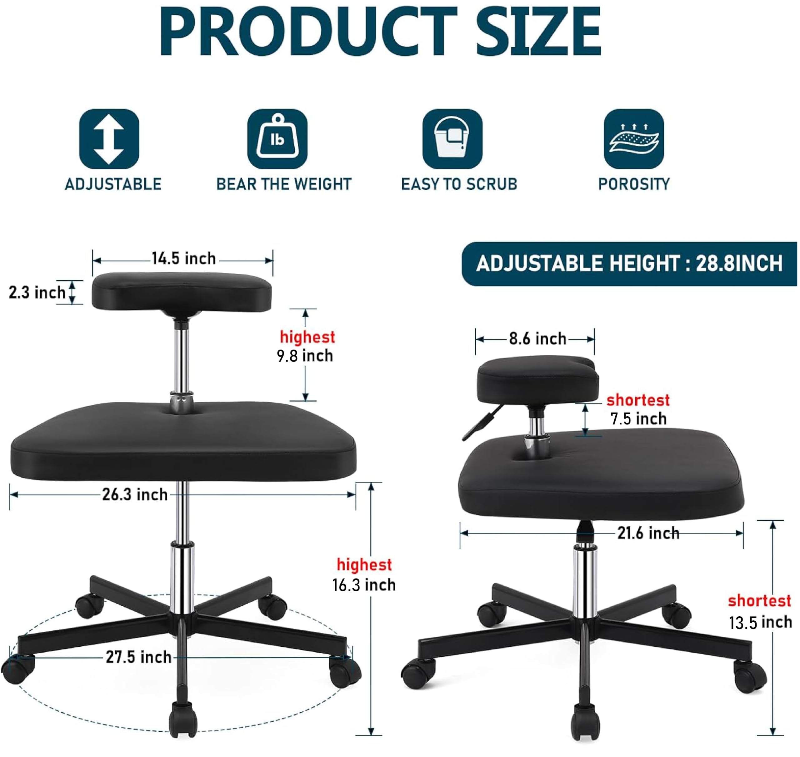 Ergonomischer Meditationsstuhl, ADHS-Stuhl mit Lendenwirbelstütze und Rädern, höhenverstellbar, Bürostuhl mit gekreuzten Beinen und Beinauflage, Criss Cross Chair (weiß)