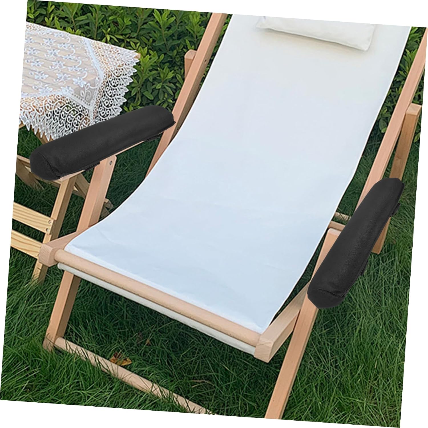 2pcs Folding Chair Armrest Cushion Pads Black Cloth Adjustable