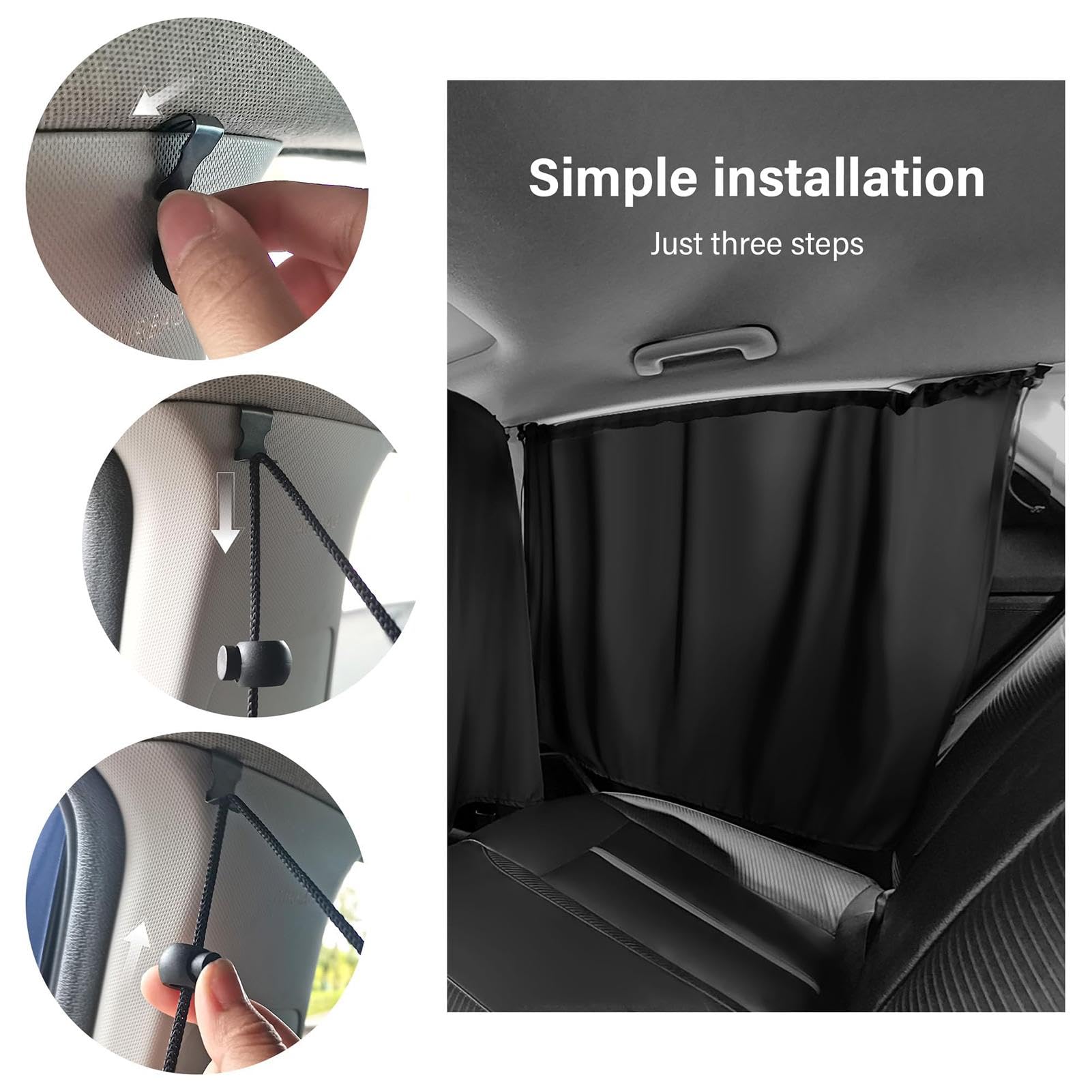 Set Di 3 Tende Parasole Per Auto XCBYT – 1 Diviso + 2 Laterali – Blocco UV 99% – Con Asta – Per SUV, Furgoni, Camper – Privacy E Fresco - 4