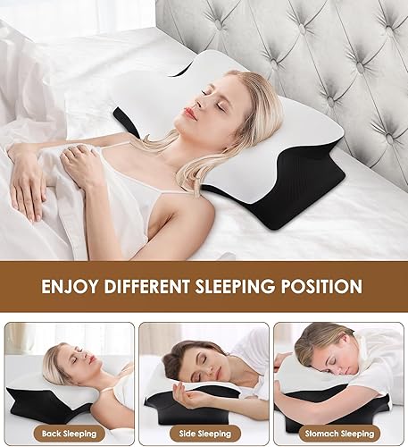 Miniatura 4 de FAIORD Almohada cervical para el cuello para aliviar el dolor, almohadas ergonómicas de espuma viscoelástica para dormir con funda de almohada