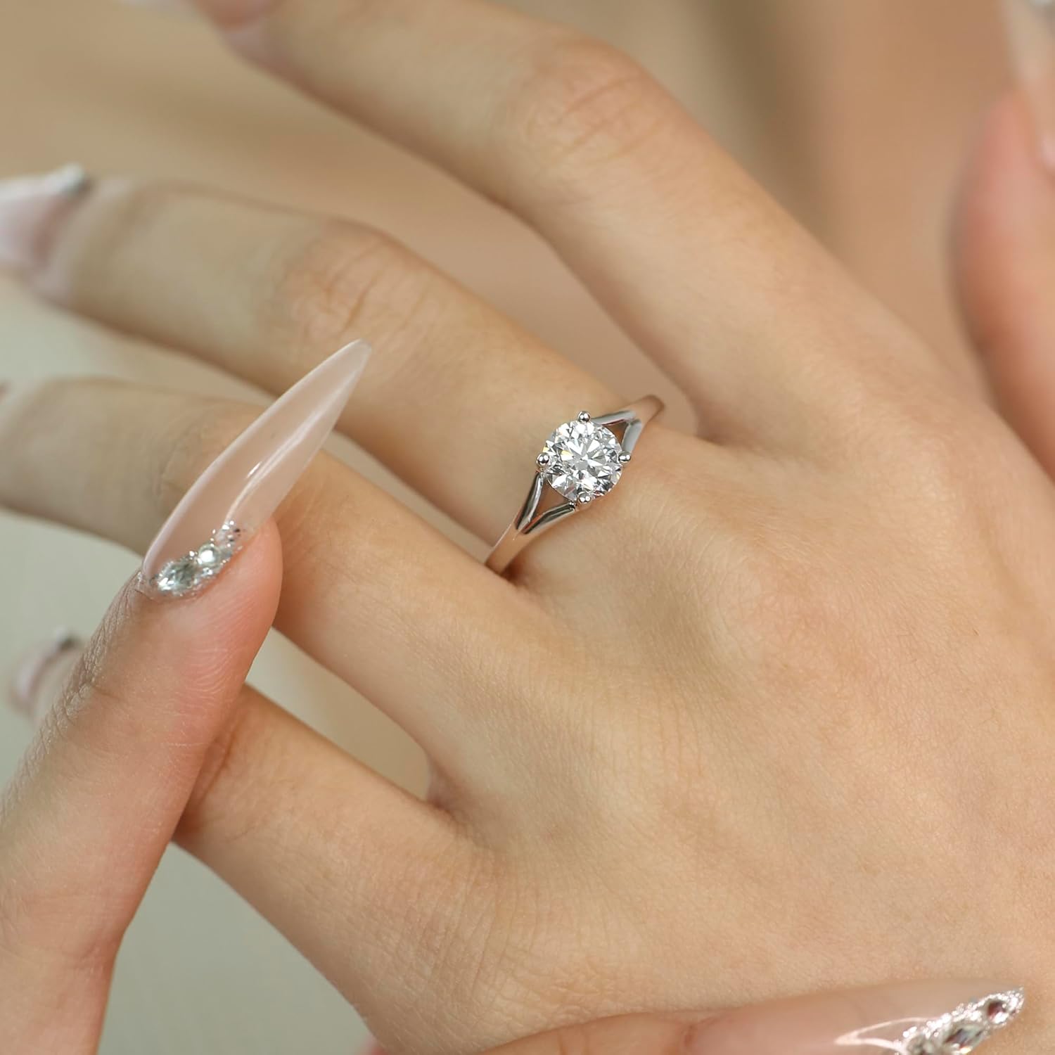 AGVANA 0.5 Carat - 1 Carat Lab Grown Diamond 4 Prong Solitaire Ring in Sterling Silver Promise Engagement Anniversary Wedding Ring for Women (D-E Color, VS Clarity)