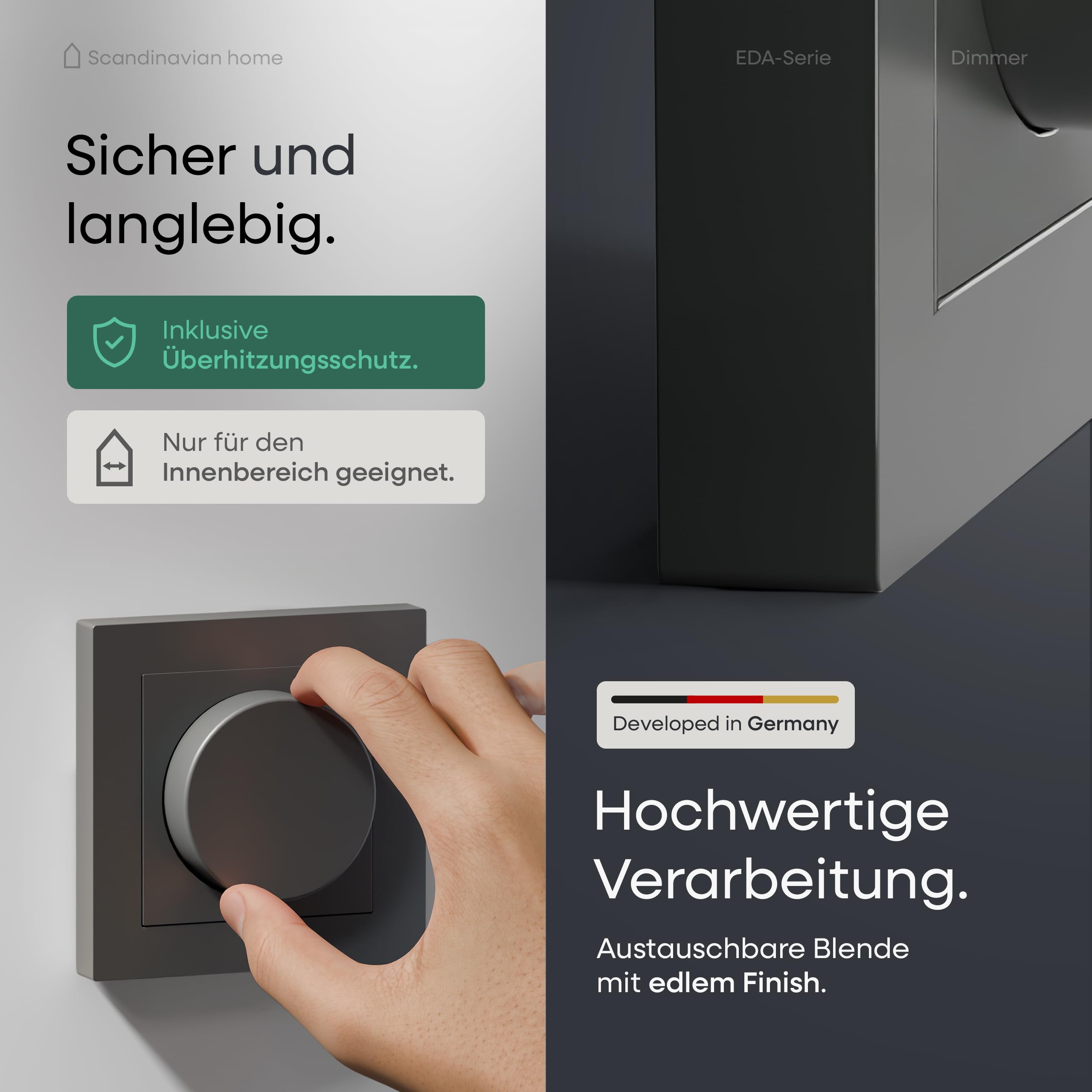 Scandinavian Home - Regulador de intensidad para lámparas LED de 3 a 300 W / VA – Interruptor universal con sección de fase, medida estándar 55, regulador de intensidad LED empotrable, 230 V