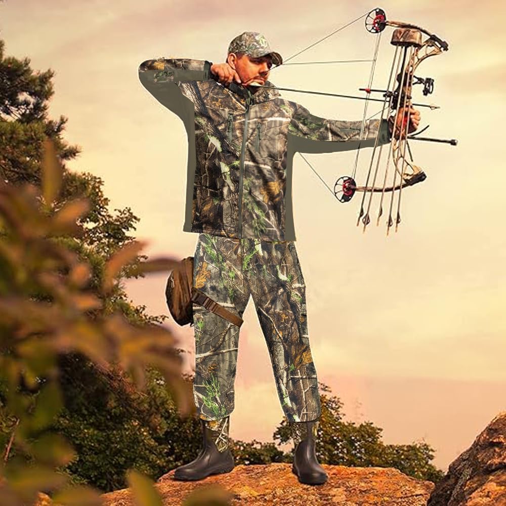 Hunting Clothes for Men with 13 Pockets, Warm & Water-Resistant Hunting Jacket & Pants (Fleece Lining,Camo)