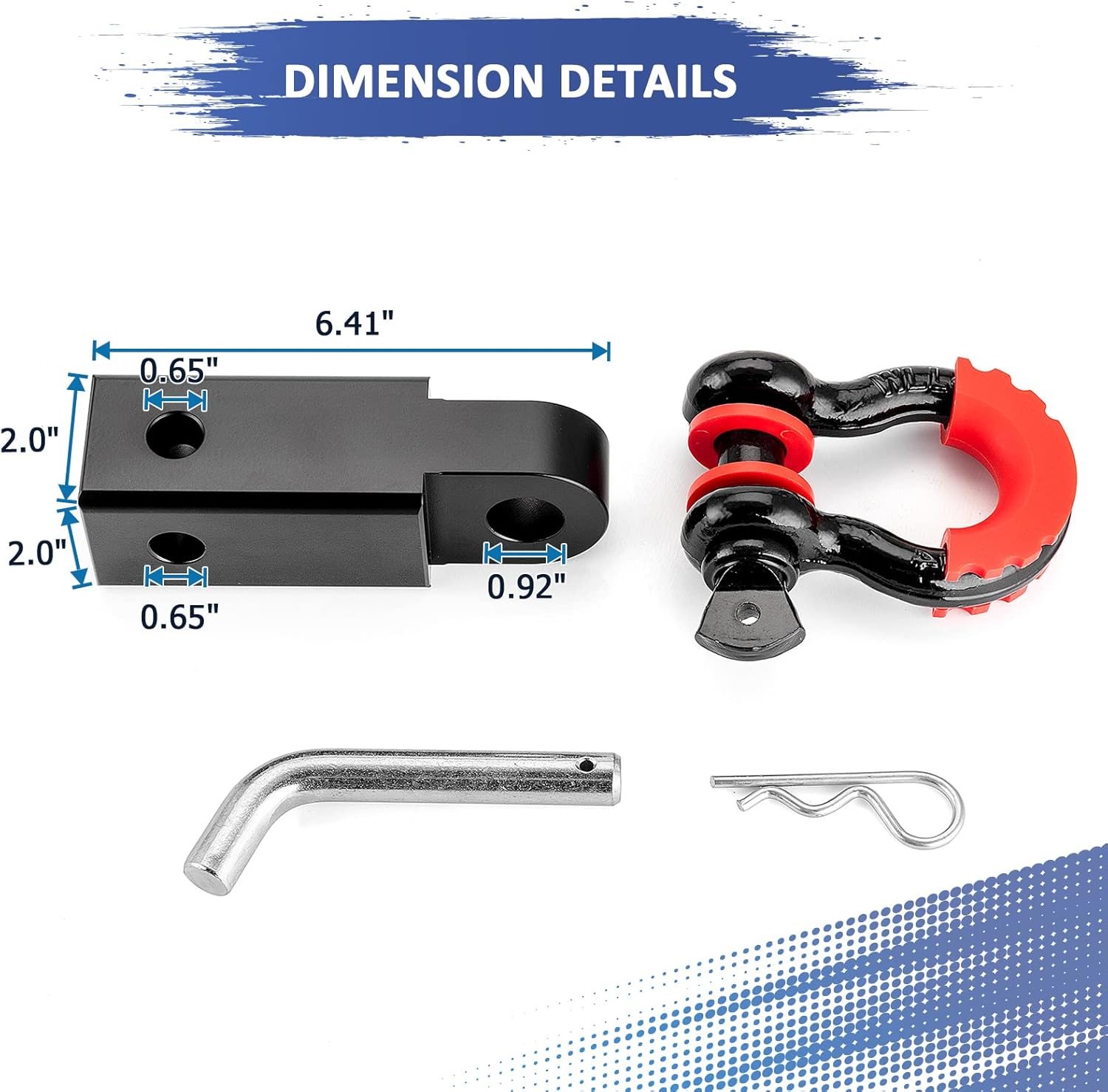 Wsays Universal 2" Shackle Hitch Receiver with 3/4" D-Ring Shackle, 7/8" Locking Pin Compatible with 2 inch hitch receivers for UTV ATV SUV Truck