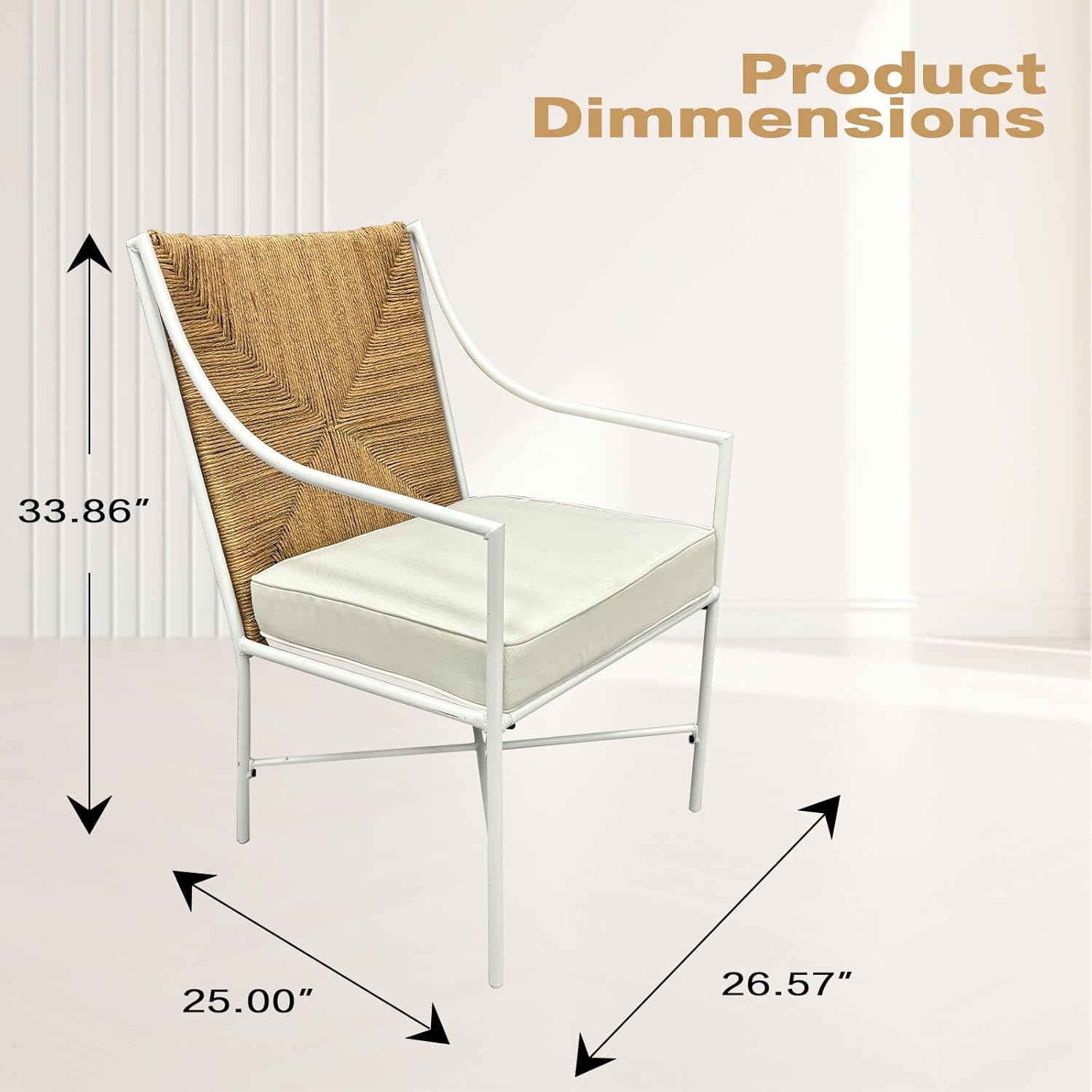 2-Piece Weaving Rattan Chair with Soft Base, Patio Dining Chairs Natural Wood Color with Rattan Back, Indoor & Outdoor Chairs for Garden，Lawn，Backyard，Kitchen and Deck