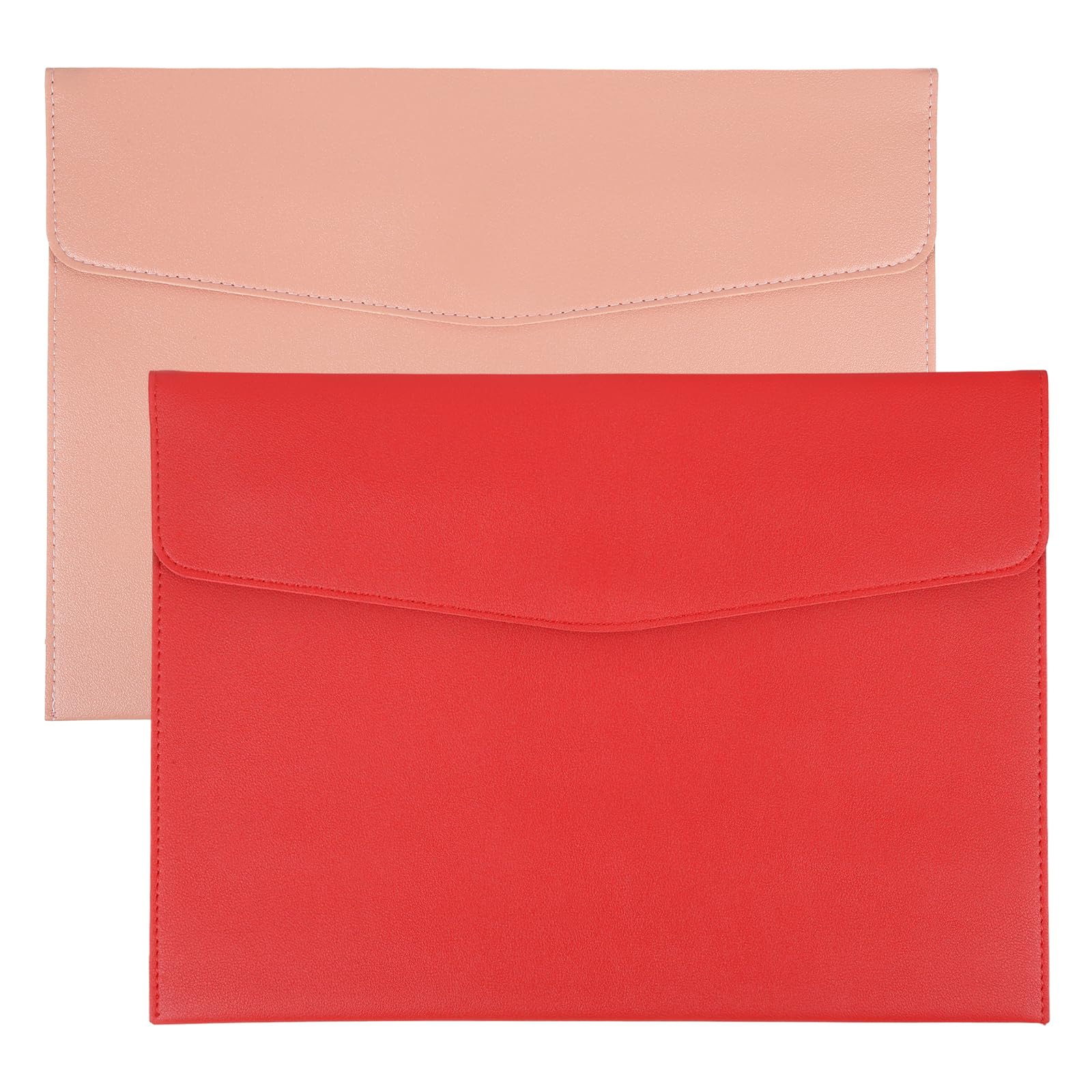 PATIKIL 2Pcs PU Leather A4 File Folder, Document Holder Envelope Waterproof Napa Texture Filing Organizer Portfolio Folder Case with Magnetic Snap Closure for Home Office, Pink, Red