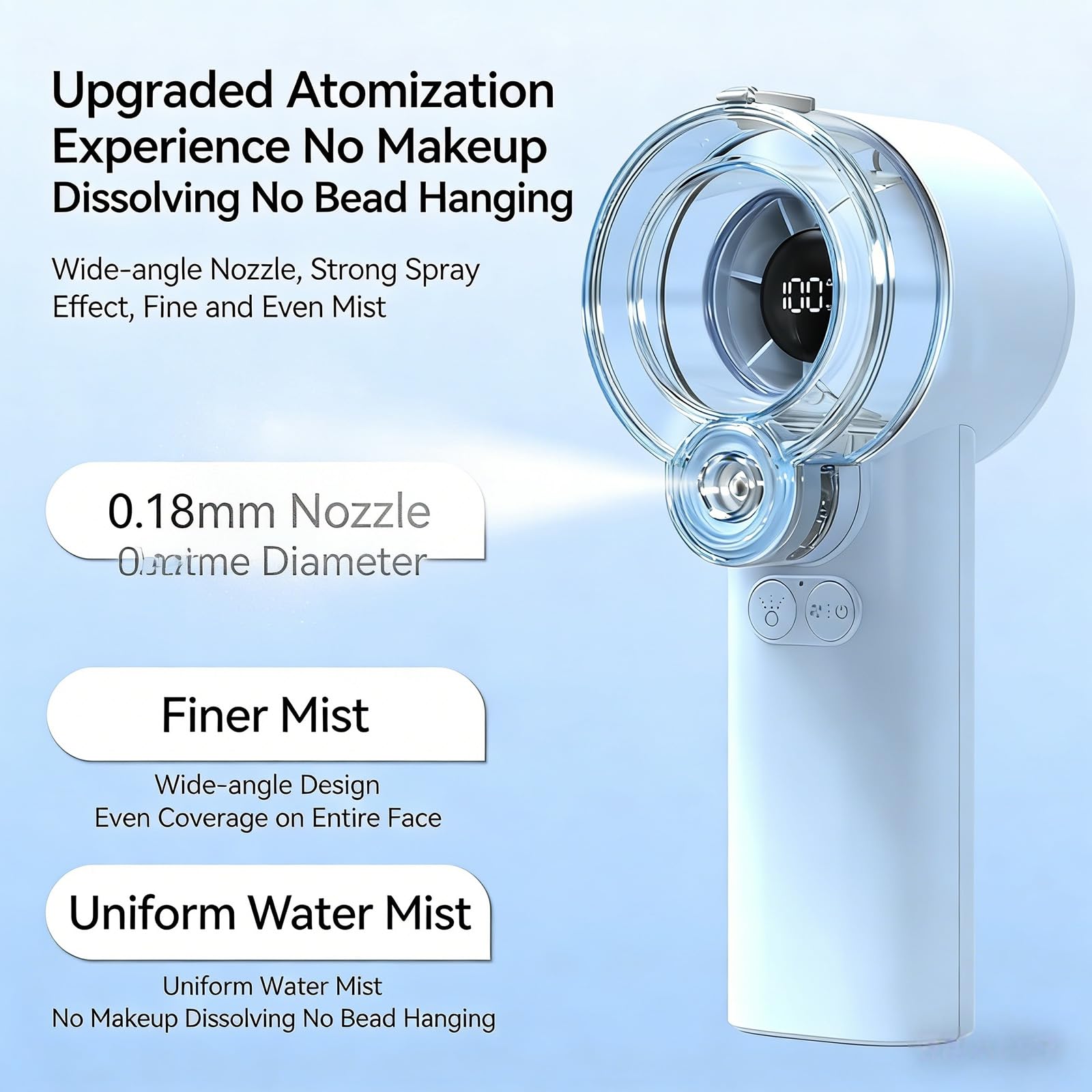 Ventilateur de refroidissement portable à 5 vitesses avec brumisation rechargeable pour voyage, camping, voyage