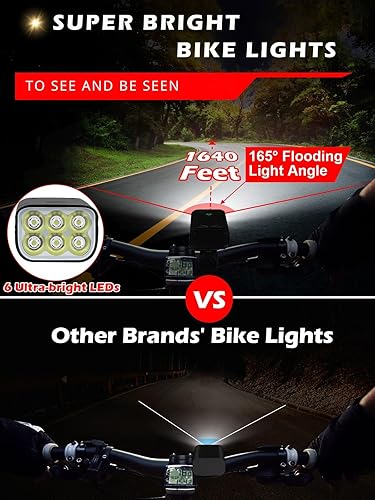 Miniatura 2 de Luces de bicicleta de 9000 lúmenes delanteras y traseras para conducción nocturna, 5200 mAh USB recargable 6 luces LED para bicicleta, 5+5 modos de