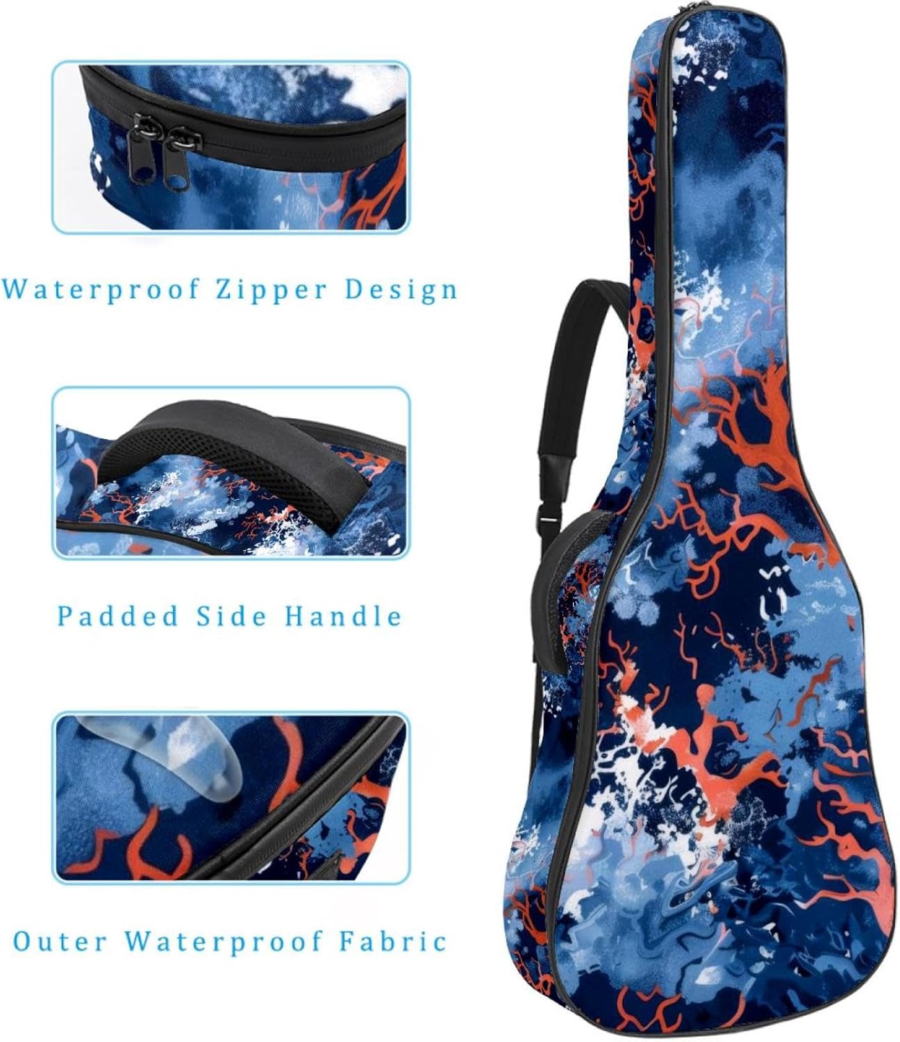 Acoustic Guitar Gig Bag 1 cm Thick Padding, Waterproof Electric Guitar Bag 40-42 Inch Guitar Case Backpack with Dual Shoulder Strap, Ocean Coralline