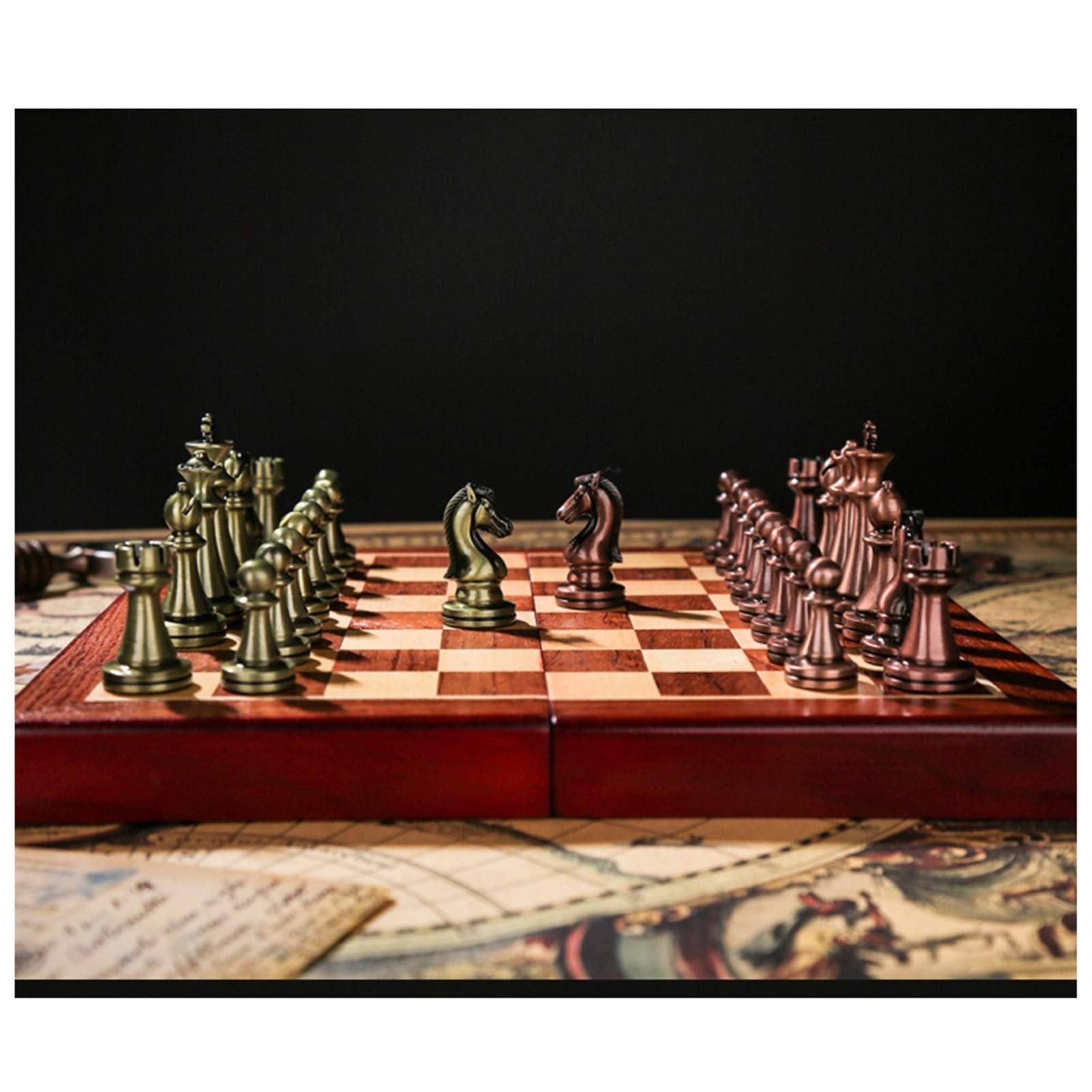 21in Unique Chess Sets and Boards, 2 in 1 Folding Wooden Chess Set for