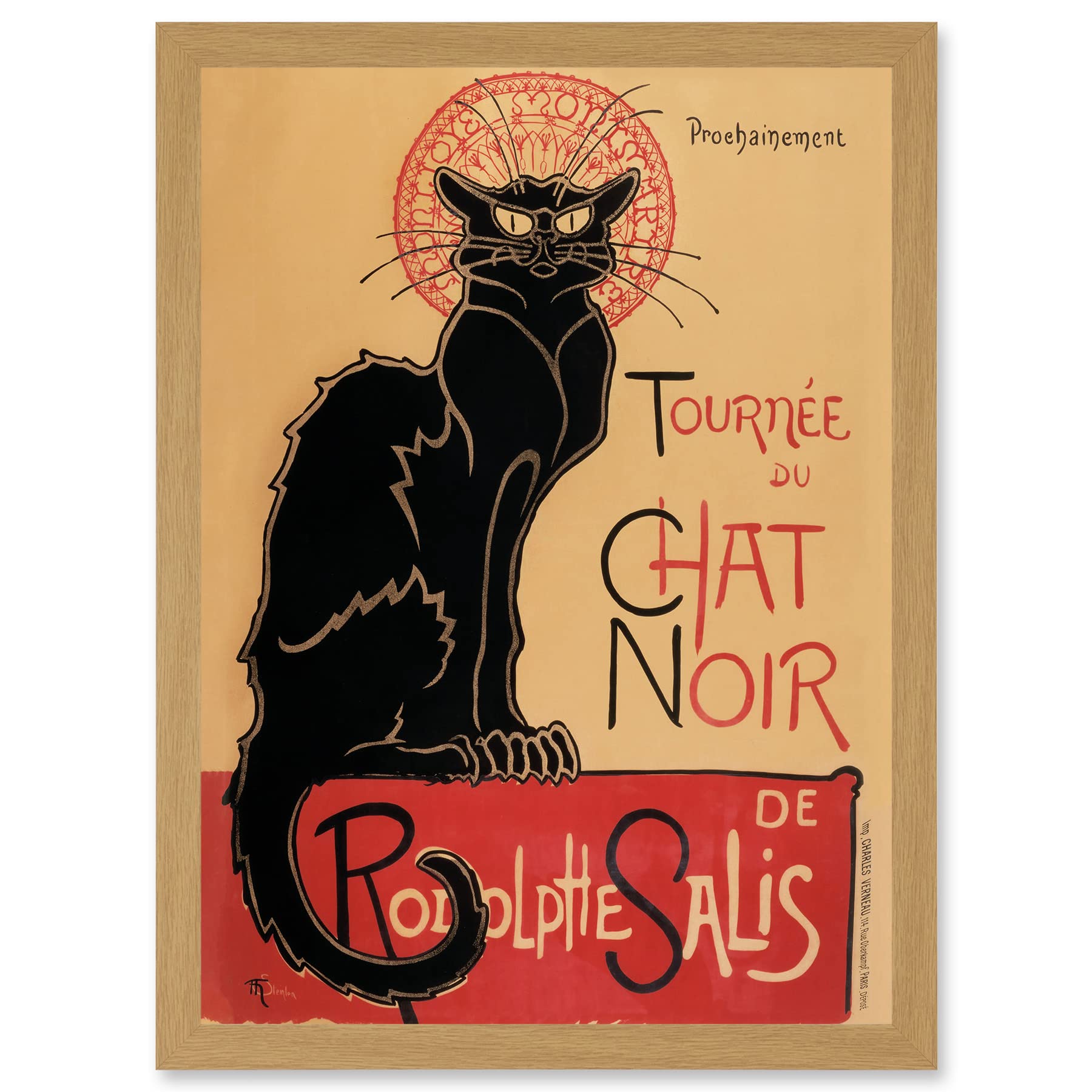 Artery8 French Vintage Advertising Tournee Du Chat Noir The Black Cat Rodolphe Salis Artwork Framed Wall Art Print A4