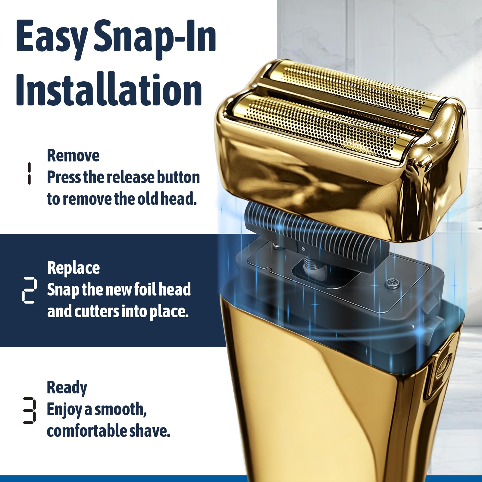 Cuchilla de repuesto para maquinilla de afeitar compatible con BaBylsPRO Double FXFS2 - Foil metálica (Oro, pack de 3 unidades)