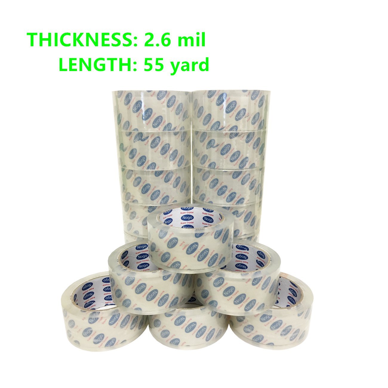 Mistmo 18 Roll 2.6 MIL 2'' X 55 Yards (165' ft) Ultra Premium Tape Heavy Duty Carton Packing Packaging Sealing Tape, Crystal Clear