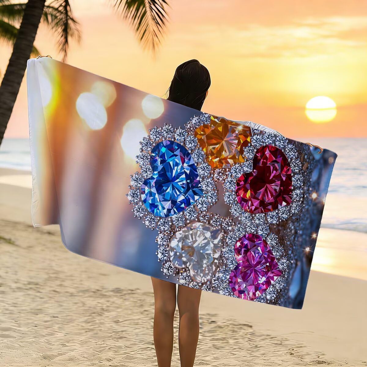 Telo Mare Microfibra, Telo Mare Grande 90x200cm 2 Pezzi, Asciugamano Palestra Donna Asciugatura Rapida, Antisabbia Asciugamano Microfibra, Leggero Asciugamani Palestra per Regalo (Tramonto) -4534