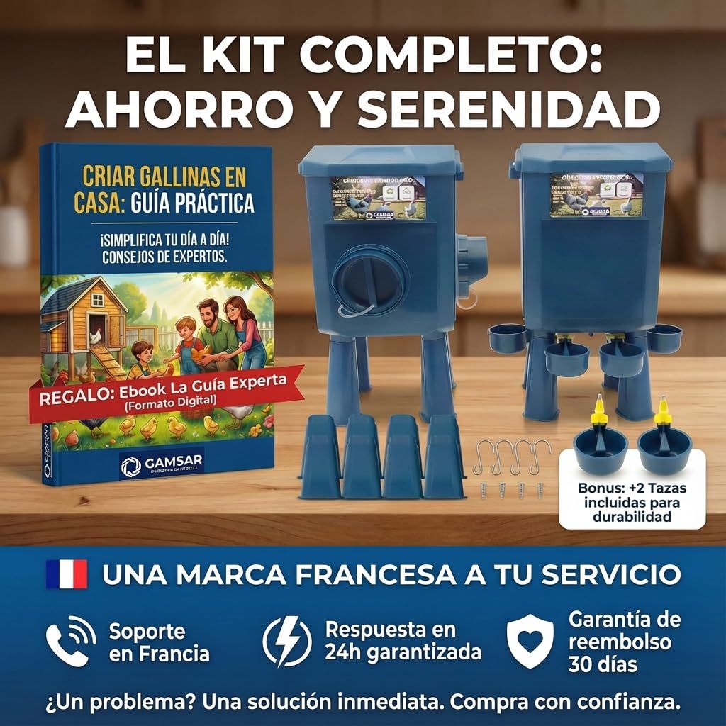 Kit Comedero y Bebedero para Gallinas 8KG/7L – Antiparasitario, Válvula Automática, Anti-Cianobacterias, Ideal para Microgranjas y Criadores Aficionados, Autonomía Prolongada, Reduce Recargas