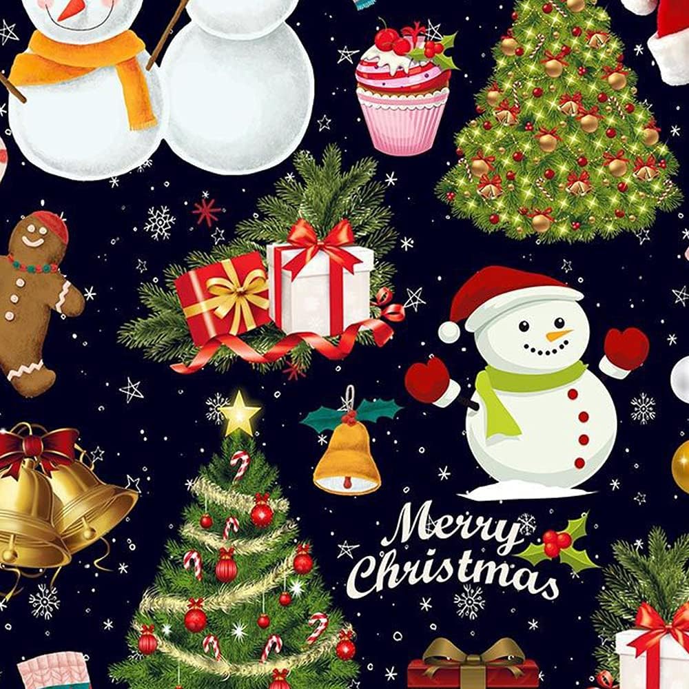 Snow People Dark Design Printed on 100% Cotton Quilting Fabric by The Yard (Navy, White, Green)