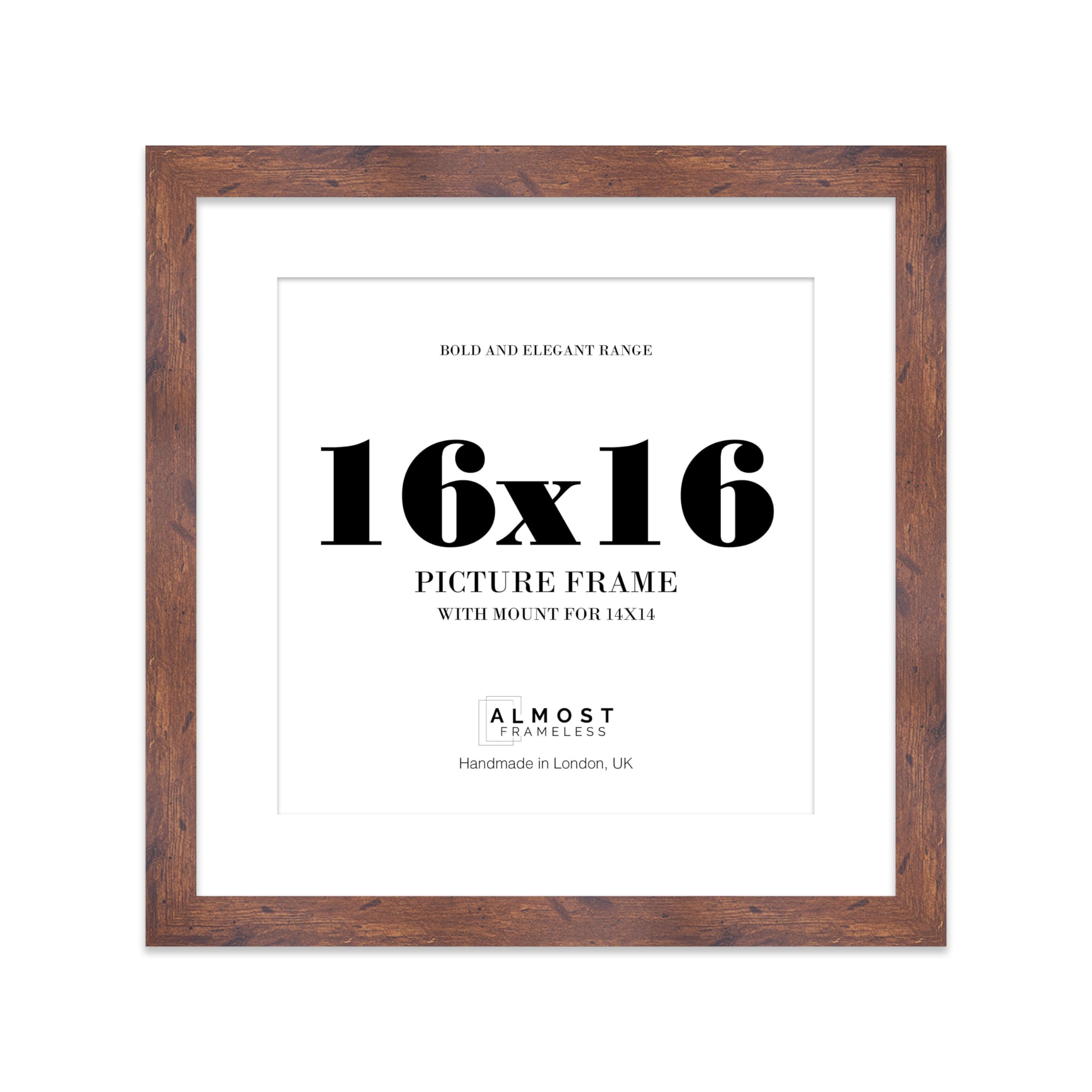 16x16 Rustic Wood Square Frame With Mount for 14x14 Pictures 28mm Edge Frame Display with Wall Hooks, 1 Pack — image 1