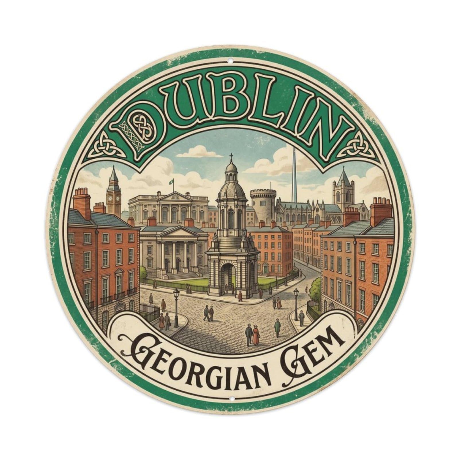 Vintage Travel Dublin Trinity College Metal Tin Sign Plaque Wall Decor for Cafe, Club, Garden Round Metal Poster 8x8Inch