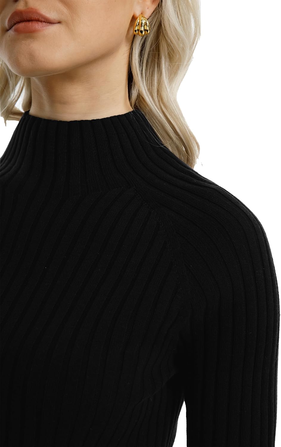 QUALFORT Women's 100% Cotton Mock Neck Sweater Lightweight Long Sleeve Soft Knit Pullover Tops - Image 5