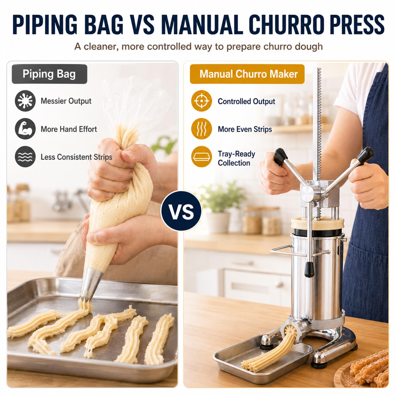 Máquina para Churros, Churrera Manual Profesional de Acero Inoxidable con 5 Moldes para Bar, Pastelería, Restaurante, Feria y Food Truck, para Venta de Churros 3L