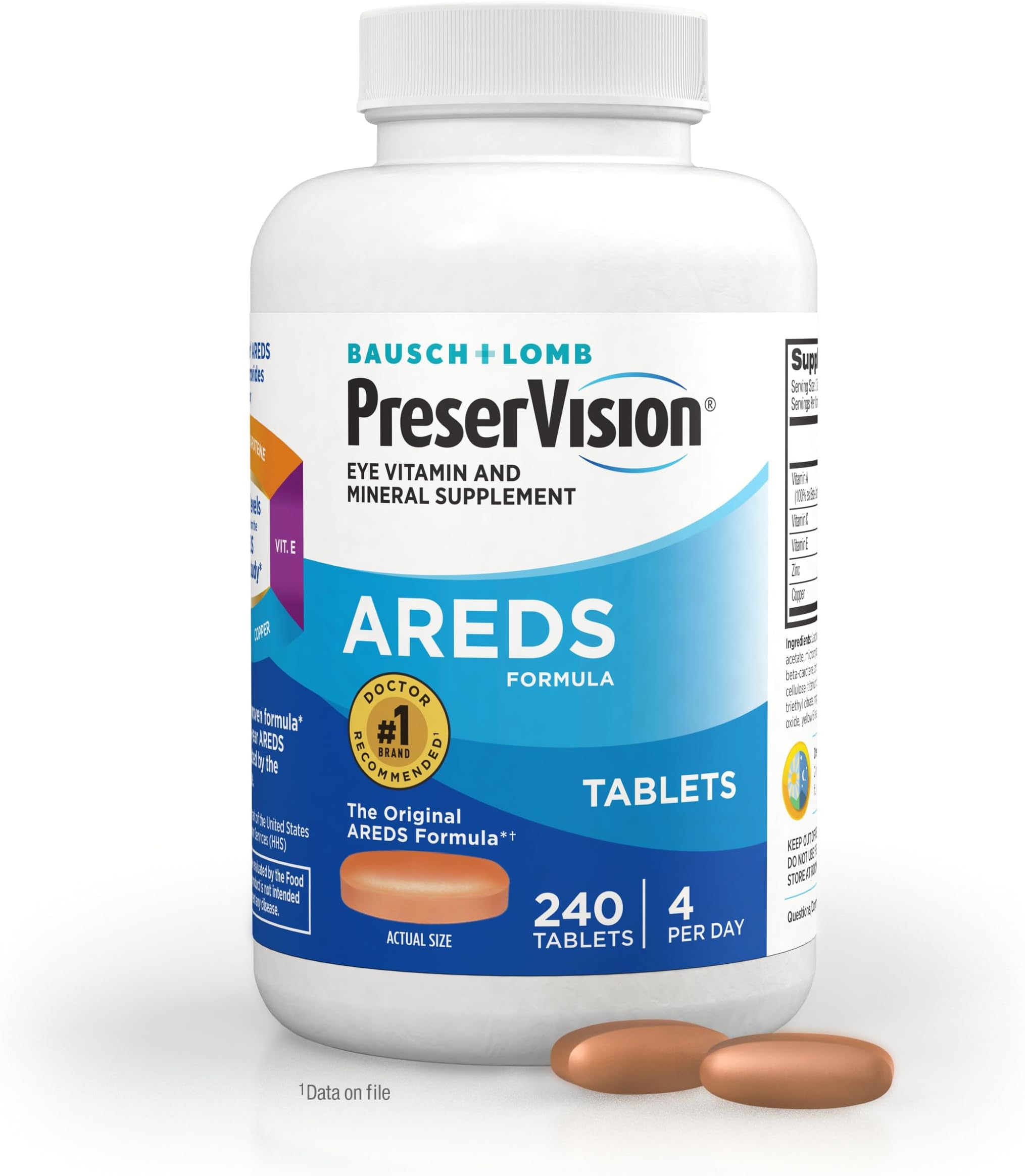 PreserVision AREDS Eye Vitamin & Mineral Supplement, Tablets, 240 Count (Pack of 1), Packaging may vary
