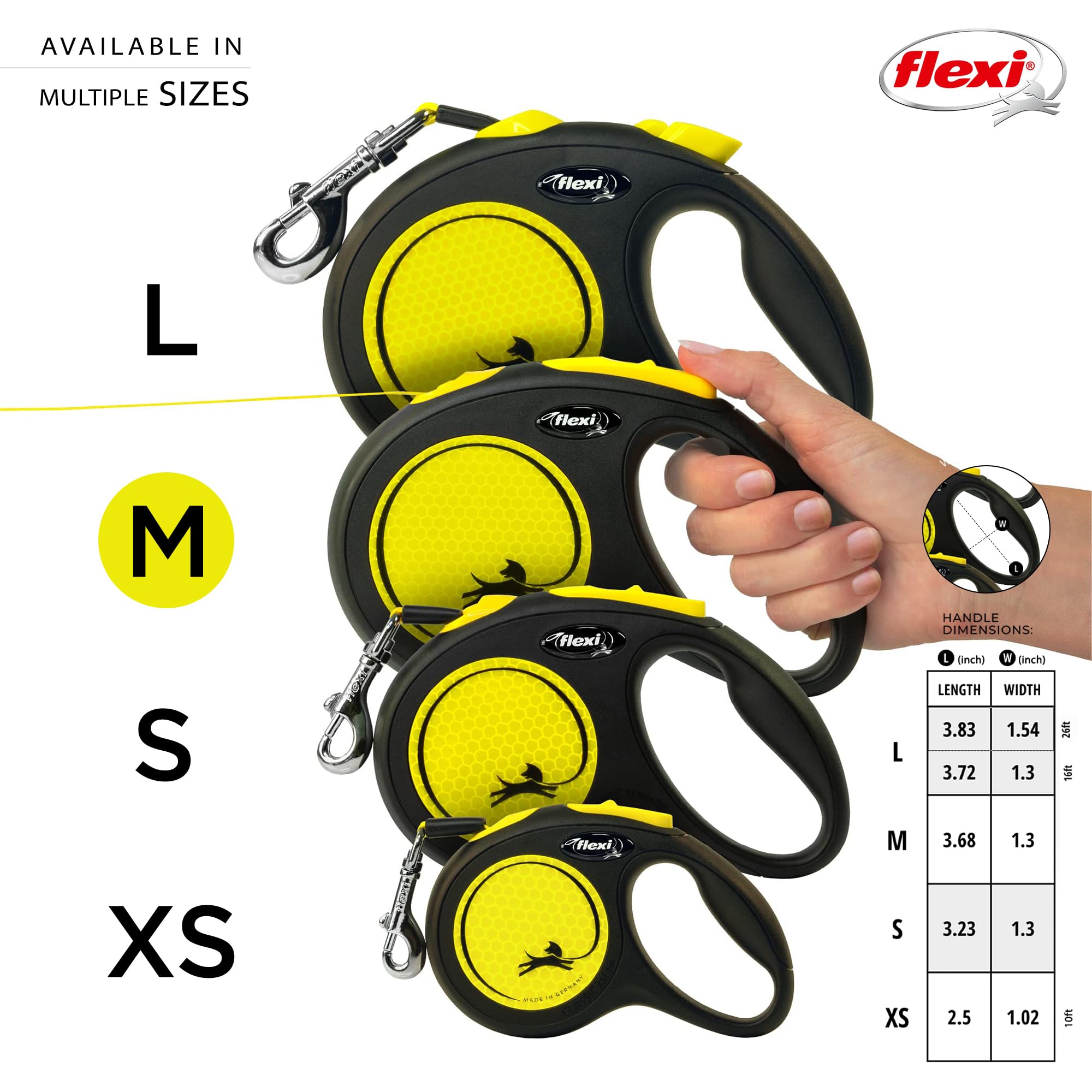 flexi® Laisse rétractable réfléchissante pour Chien (Ruban adhésif), Ergonomique, Durable et sans nœuds, 4,9 m, Taille M, Fluo/Noir