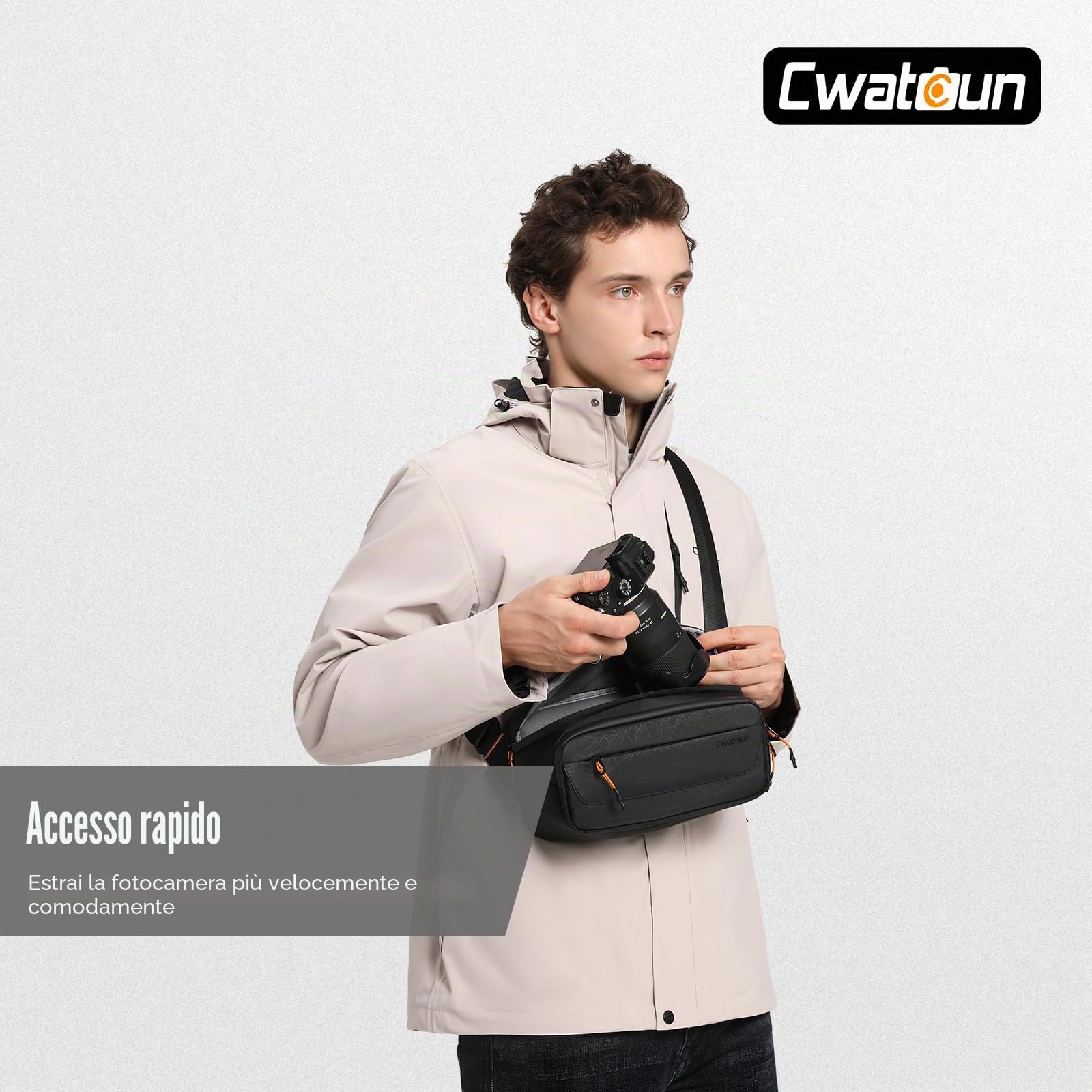 Cwatcun Borsa per fotocamera reflex, borsa per fotocamera resistente all'acqua, tracolla per fotografi, Nero, S