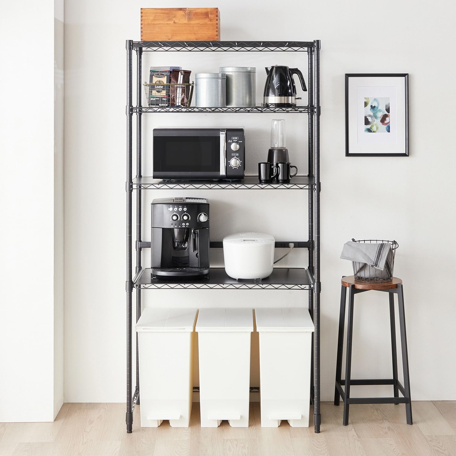 Amazon | [ベルメゾン] レンジ台 コンセント付き 頑丈 スチール