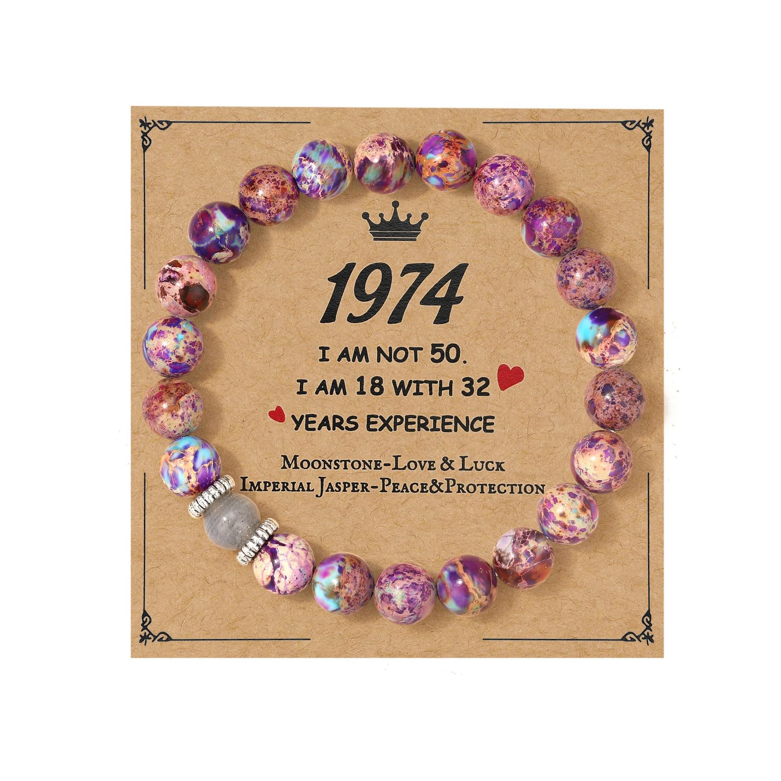 MIXJOY50th 60th 70th Birthday Bracelet for Grandma Mom Aunt Sister Friends, Turning Happy Bday Moonstone Gift Idea for Women