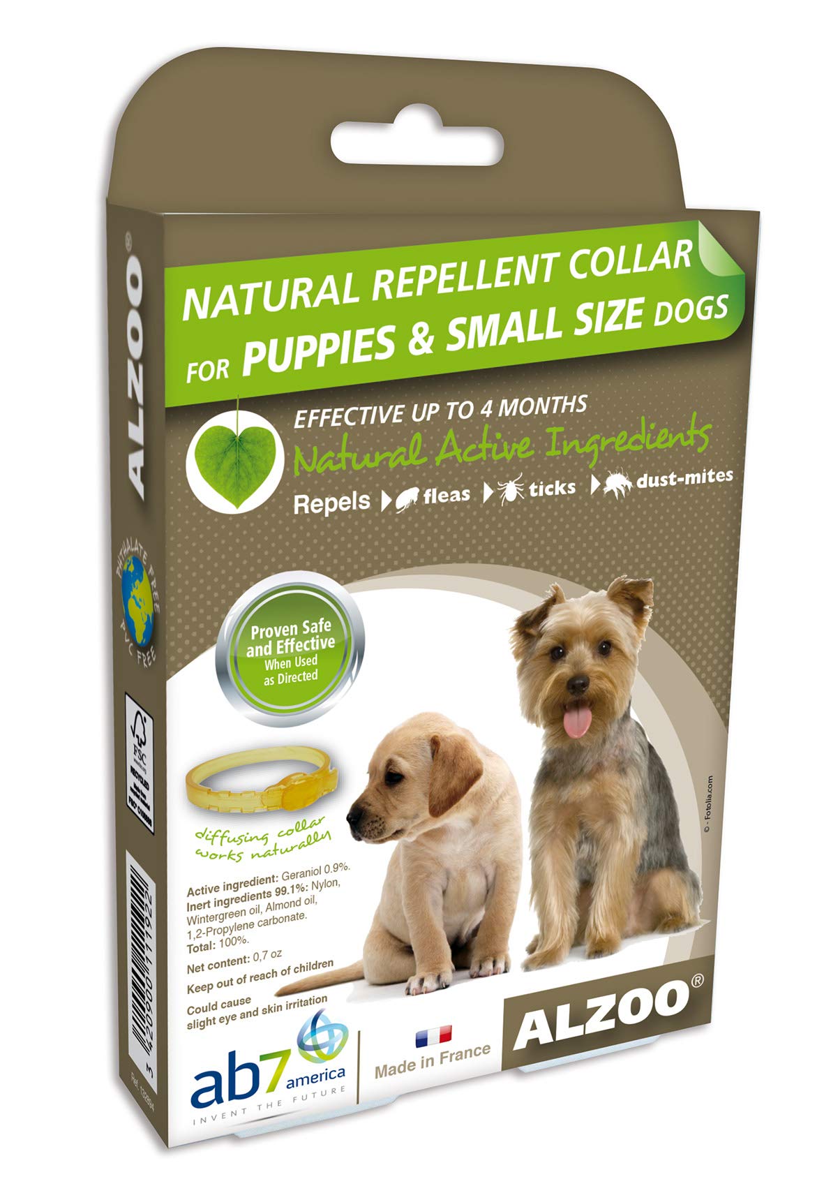 ALZOONatural Repellent Diffusing Dog Collar | Repels Fleas, Ticks, Dust-Mites Using Natural Active Ingredients | for Small Sized Dogs | Phtalate and PVC Free