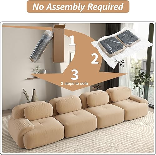 Miniatura 9 de Sofás modernos sin hueso de 152 pulgadas para sala de estar, sofá modular de pana, sofá modular camel, sofás de 4 plazas para sala de estar, sofás