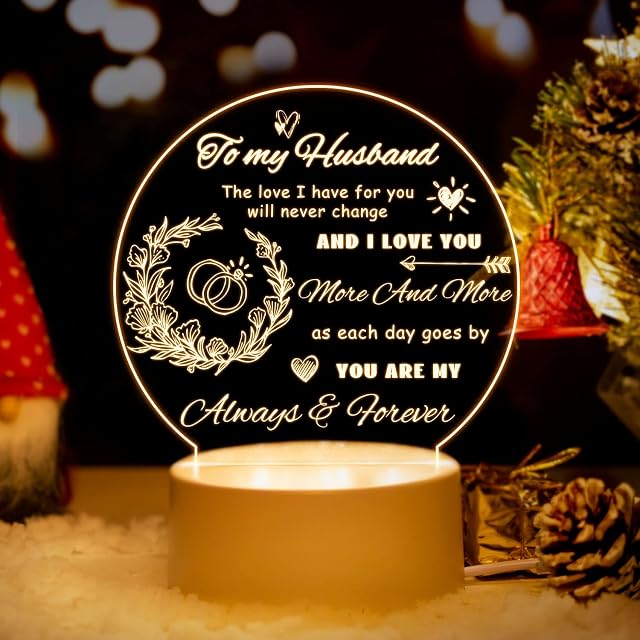 Vetbuosa Husband Gifts, Husband Gifts from Wife, Acrylic Night Light Marriage Gifts for Him, Romantic Lamp Birthday Gifts for Husband Engagement Gifts Anniversary Wedding Gifts for Husband